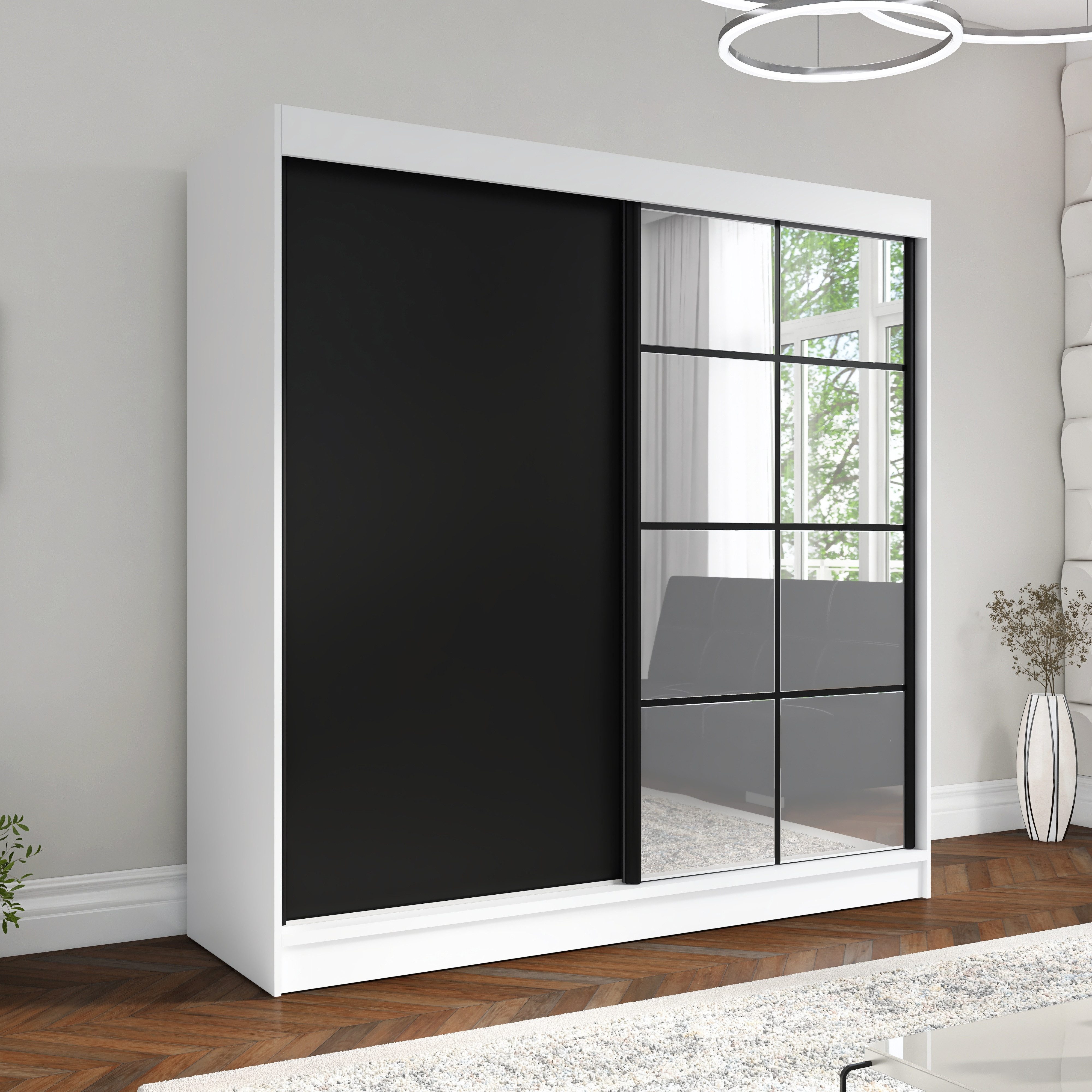 A&J MöbelLand GmbH Schiebetürenschrank TAVIRO 2-türiger Kleiderschrank mit Spiegel (TOP ANGEBOT! Geräumiger Schrank mit einer Breite von 200 cm und Spiegel, ideal zur Aufbewahrung von Kleidung und Accessoires. 3 Schubladen und viel Stauraum. TOP PRODUKT! Wählen Sie das ideale Modell für Ihr Schlafzimmer!, Inclusive 3 Schubladen) Breite: 200 cm, Höhe: 215 cm, Tiefe: 60 cm