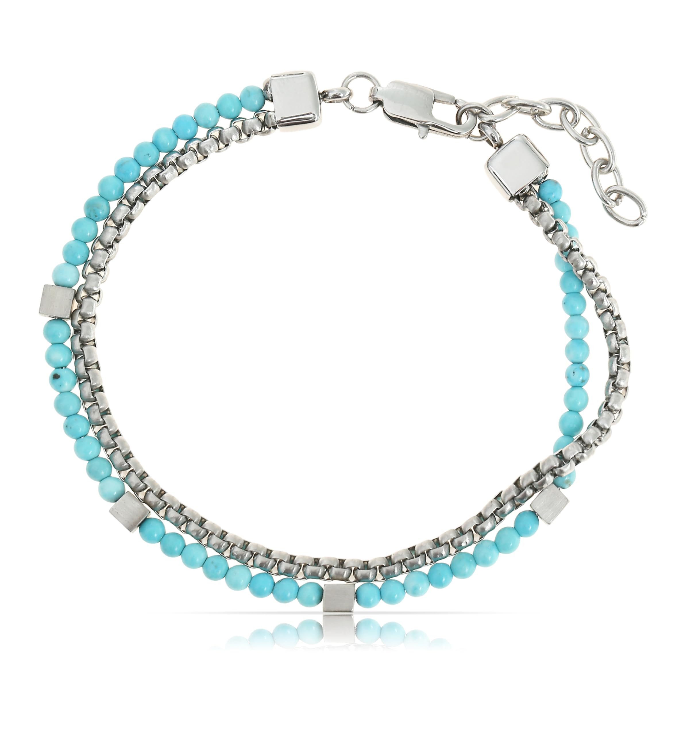 Made by Nami Armband Zweireihig Herren mit Perlen in Silber und Türkis Wass günstig online kaufen