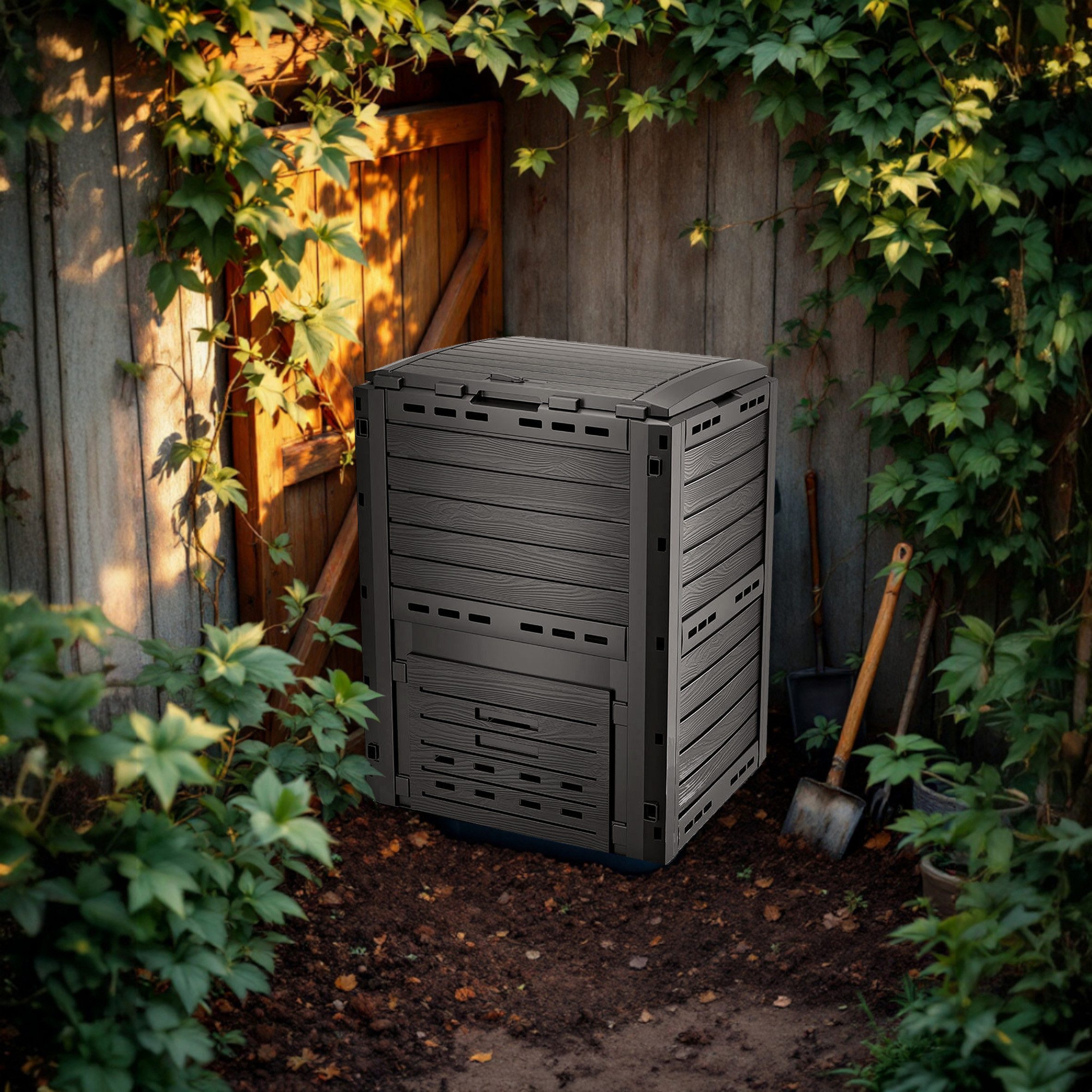 Spetebo Komposter Kunststoff Kompostierer anthrazit - 280 L, BxTxH: 61x61x81 cm, 280.00 l, Garten Abfall Bio Müll Komposter