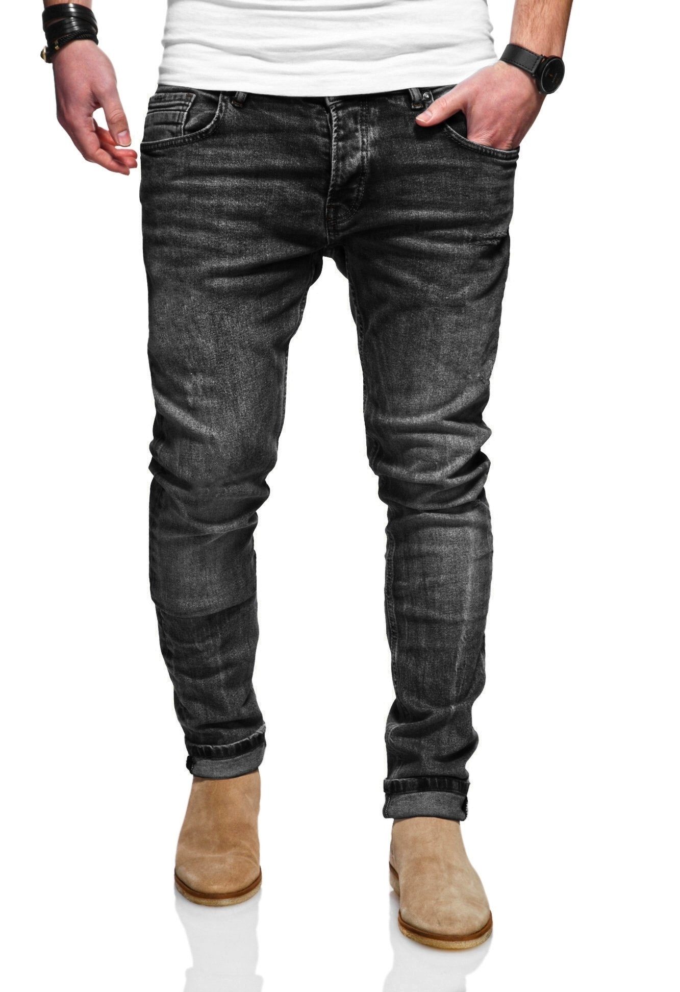 Slim-fit-Jeans Bein mit & Rello Reese schmalem schwarz