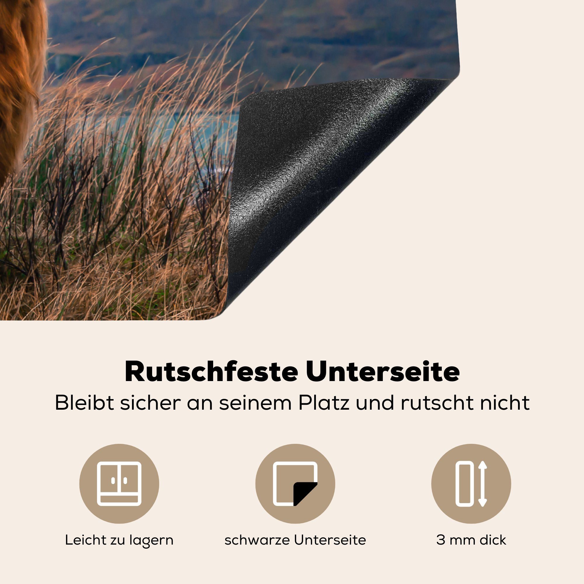 MuchoWow Herdblende-/Abdeckplatte Schottische Highlander die für cm, tlg), Himmel - - Vinyl, (1 küche, Natur, Ceranfeldabdeckung Induktionsmatte 59x52