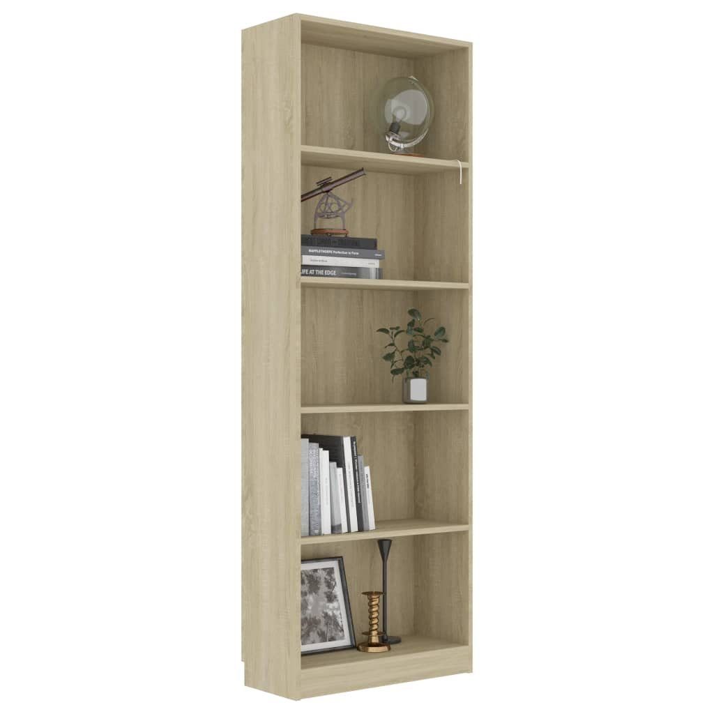 furnicato Bücherregal 5 Sonoma-Eiche Fächer Holzwerkstoff 60x24x175 cm