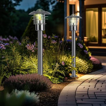 etc-shop Außen-Stehlampe, Leuchtmittel inklusive, Warmweiß, Stehlampe Laterne Außenleuchte dimmbar LED Gartenleuchte silber H 80cm