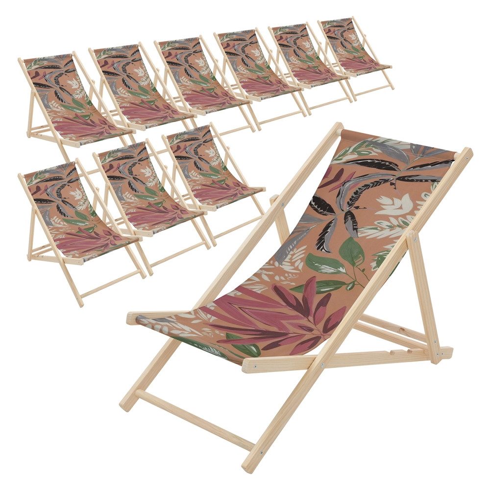 ECD Germany Gartenliege Holz Liegestuhl Beachstuhl klappbarer Strandstuhl Strandliege Liege, 10 St., 10er Set Sonnenliege mit 3-Fach verstellbarer Rückenlehne Relaxliege