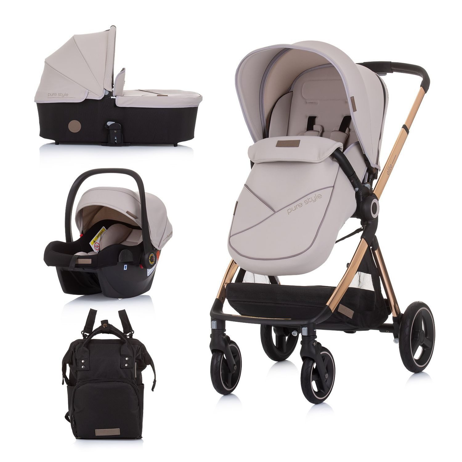 Chipolino Kombi-Kinderwagen Kinderwagen Elite 3 in 1, i-Size Babyschale Sportsitz Babywanne Tasche