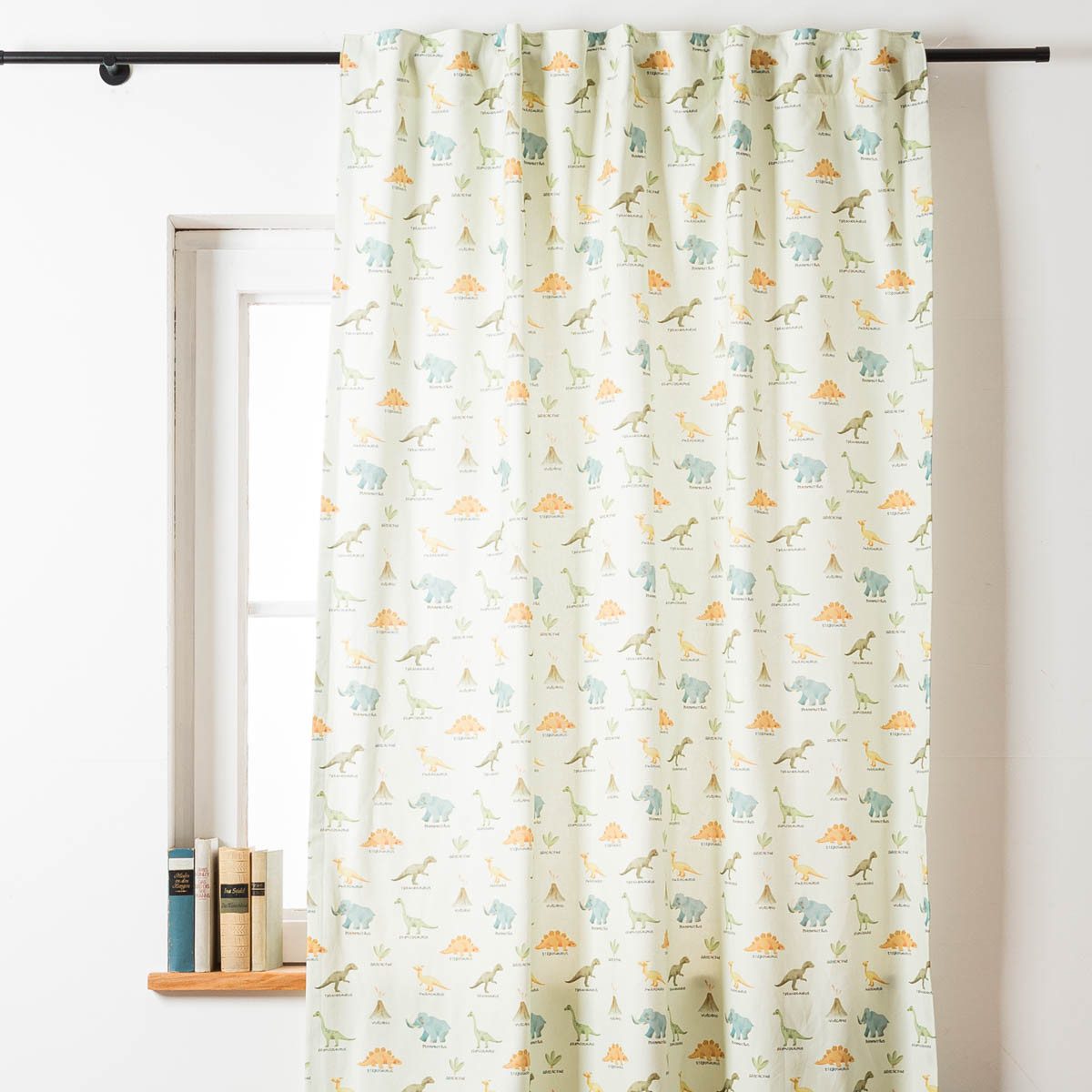 SCHÖNER LEBEN. Vorhang GardineKinderzimmer Smok-Schlaufe Dinosaurier mintgrün bunt 245cm, Smokband, blickdicht, Baumwolle, handmade