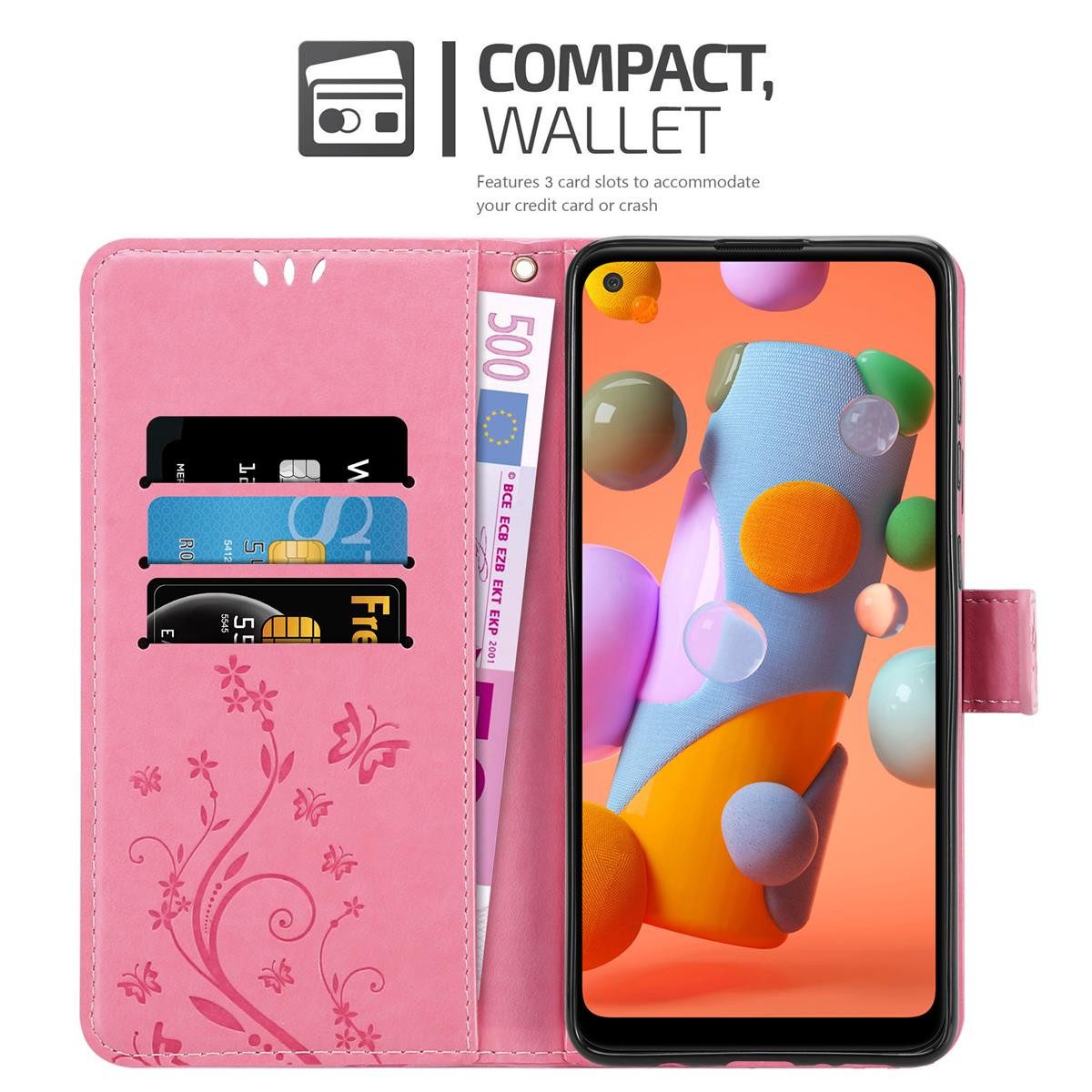 Cadorabo Handyhülle für Samsung Galaxy A11 / M11 Hülle Samsung Galaxy A11 / M11, Hülle Schutzhülle Blumen Flower mit Standfunktion Kartenfach Magnet
