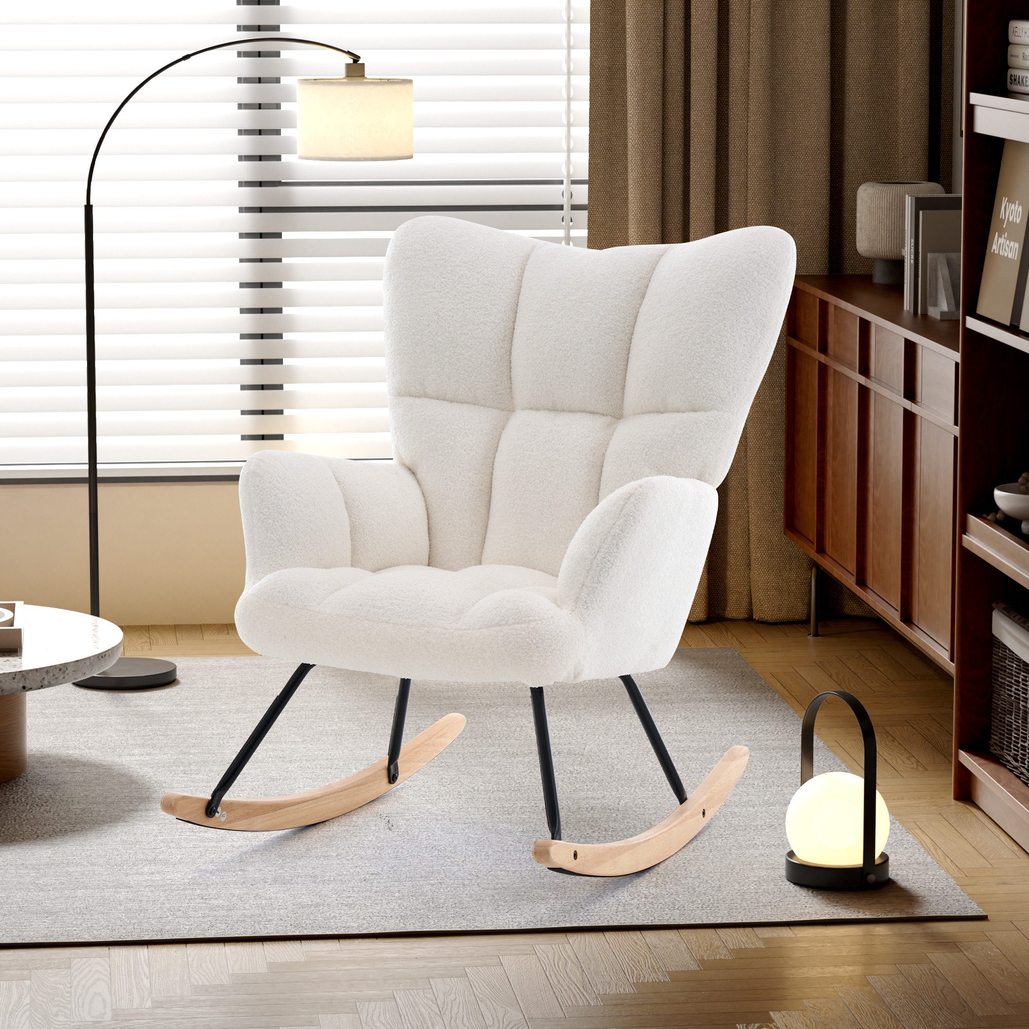STILVORA Schaukelstuhl Schaukelsessel wohnzimmer Relaxsessel mit verdickte Polsterung,weiß (10 cm dicke Polsterung,Sherpa-Stoff,Mit Bodenschutz), mit Hoher Rückenlehne