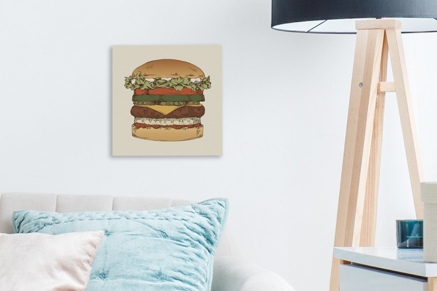 OneMillionCanvasses® Leinwandbild Eine Illustration St), für Bilder klassischen eines Wohnzimmer (1 Hamburgers, Leinwand Schlafzimmer