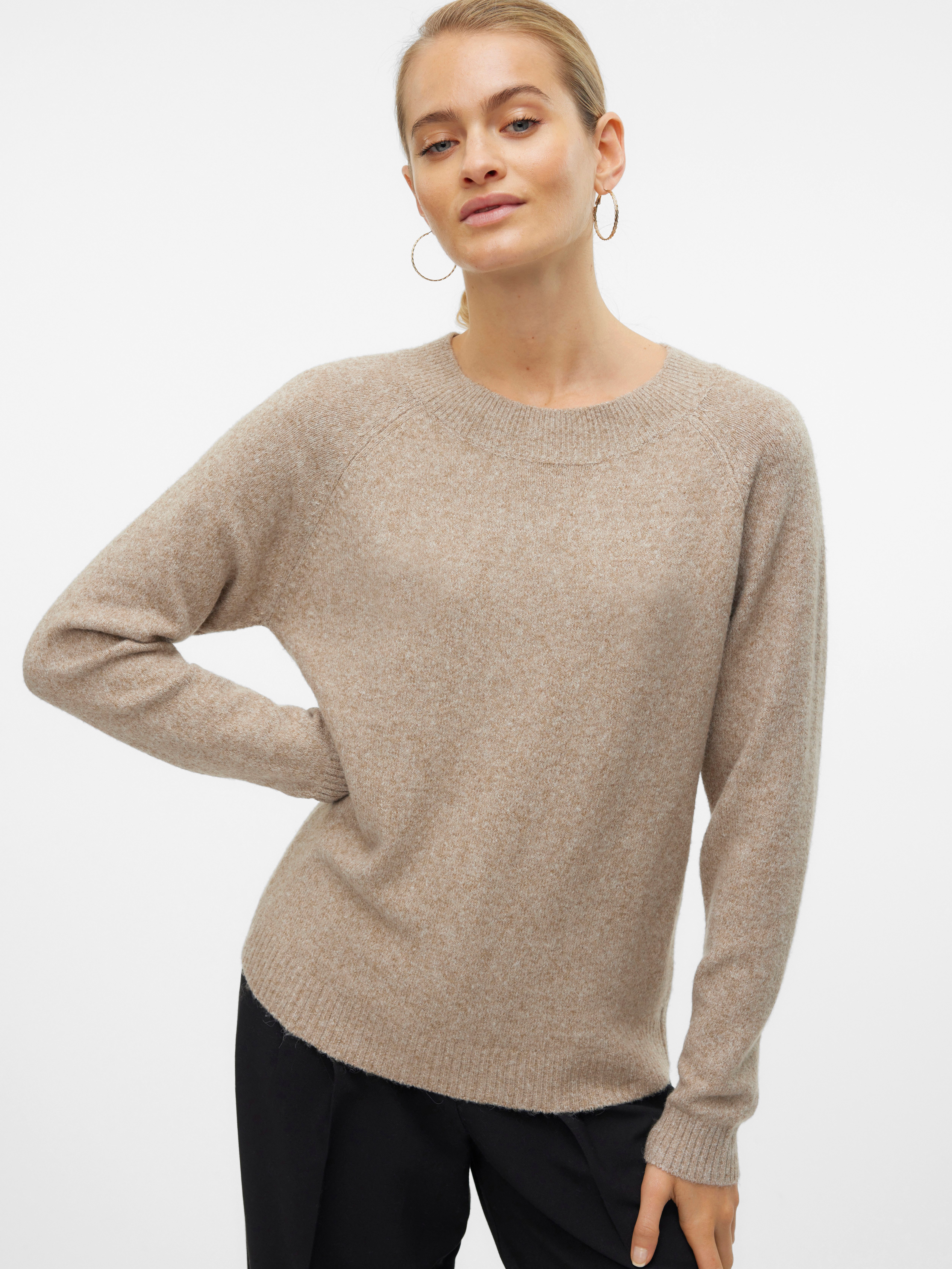 Vero Moda Rundhalspullover VMDOFFY in melierter Optik