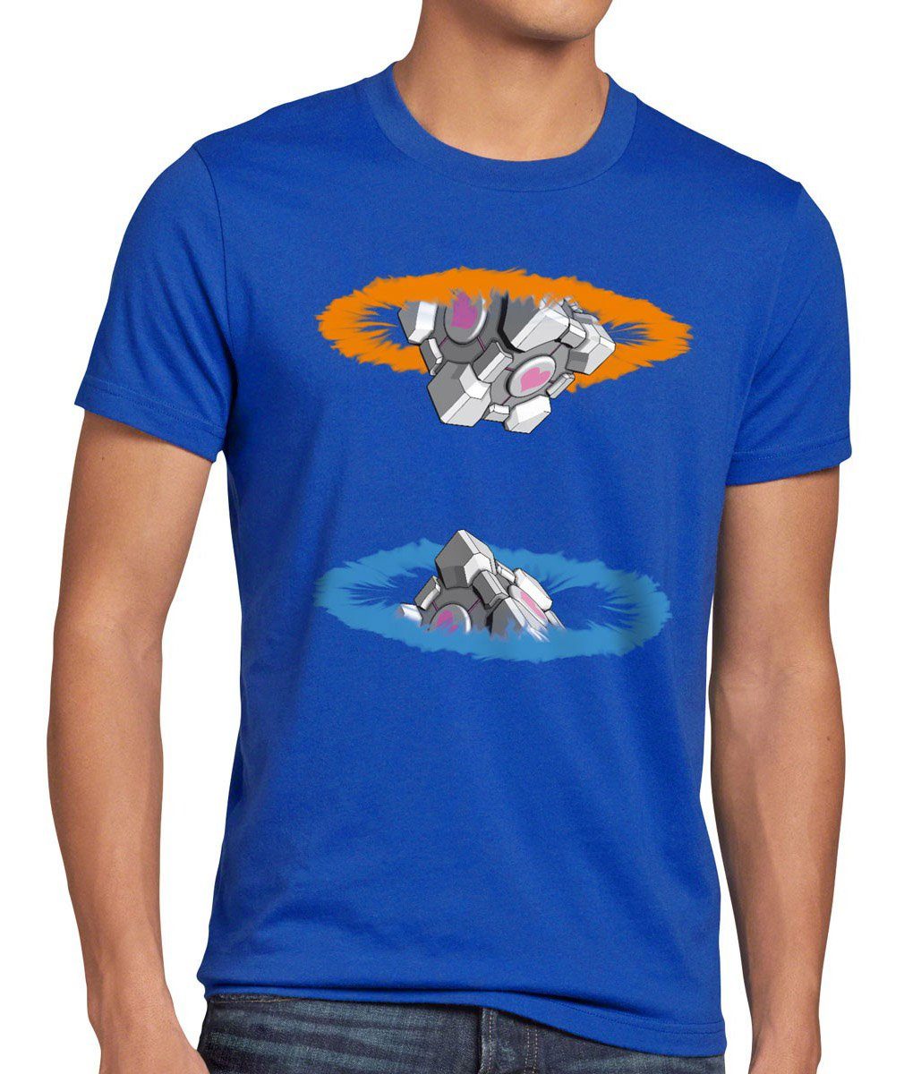 Portale Chell style3 Herren blau Companion game Gamer T-Shirt Würfel Cube Begleiter Print-Shirt Portal