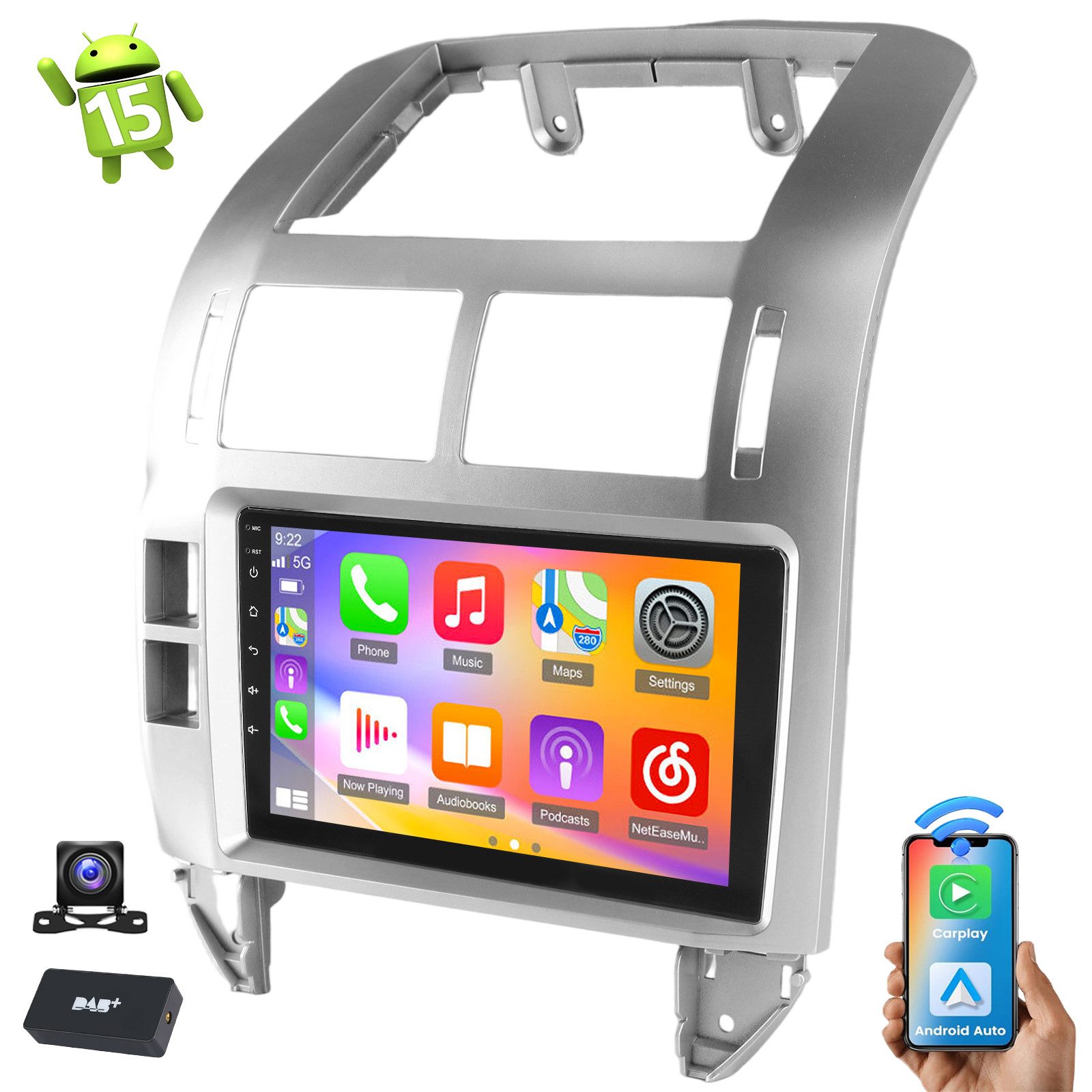 ESSGOO DAB+ 9'' Android15 Autoradio Für Volkswagen Polo 2001-2009 Carplay GPS Autoradio (Digitalradio (DAB), 4+64GB(optional), RDS, AM, FM, Carplay Android Auto Bluetooth EQ USB GPS Navi WIFI Touchscreen)