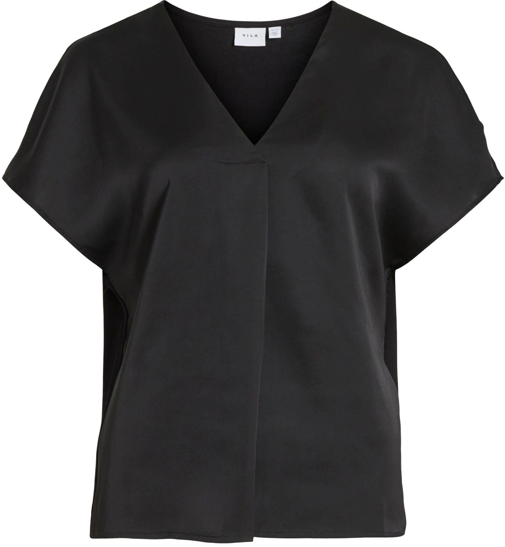 TOP VIELLETTE Vila S/S V-NECK SATIN NOOS - Black V-Shirt