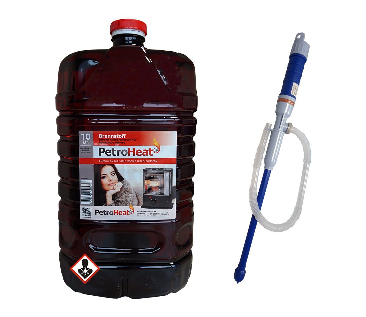 PetroHeat Petroleum 10 Liter Brennstoff geruchsarm für Petroleumofen, mit elektrischer Pumpe, für mobile Petroleum-Heizung, Petroleumöfen