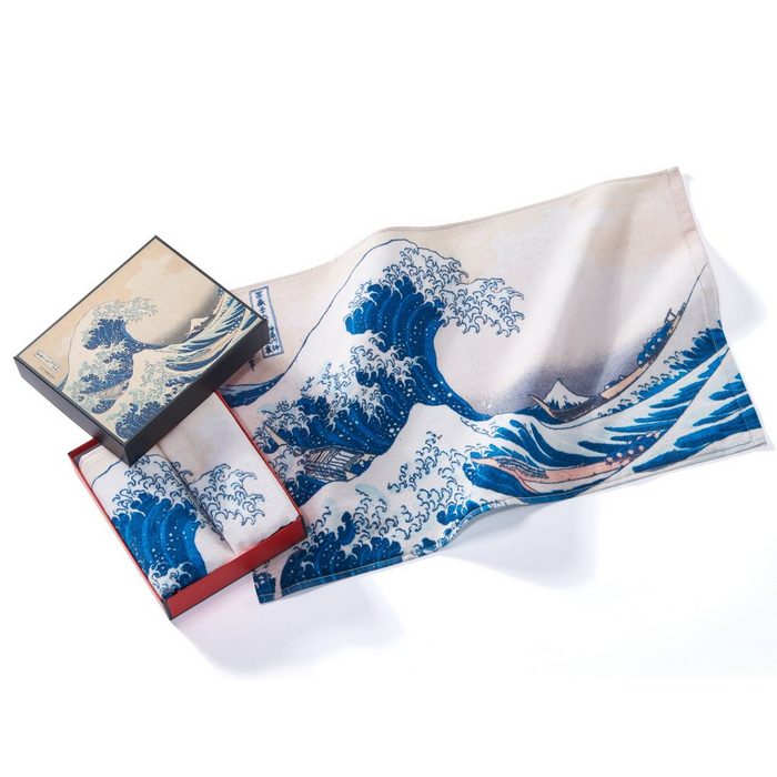 MuseARTa Gästehandtücher Katsushika Hokusai - Die große Welle vor Kanagawa Baumwolle (2-St) MuseARTa Gästehandtücher (2 Stück) Kunstwerke Gästehandtücher ca.60x40 cm Geschenkbox