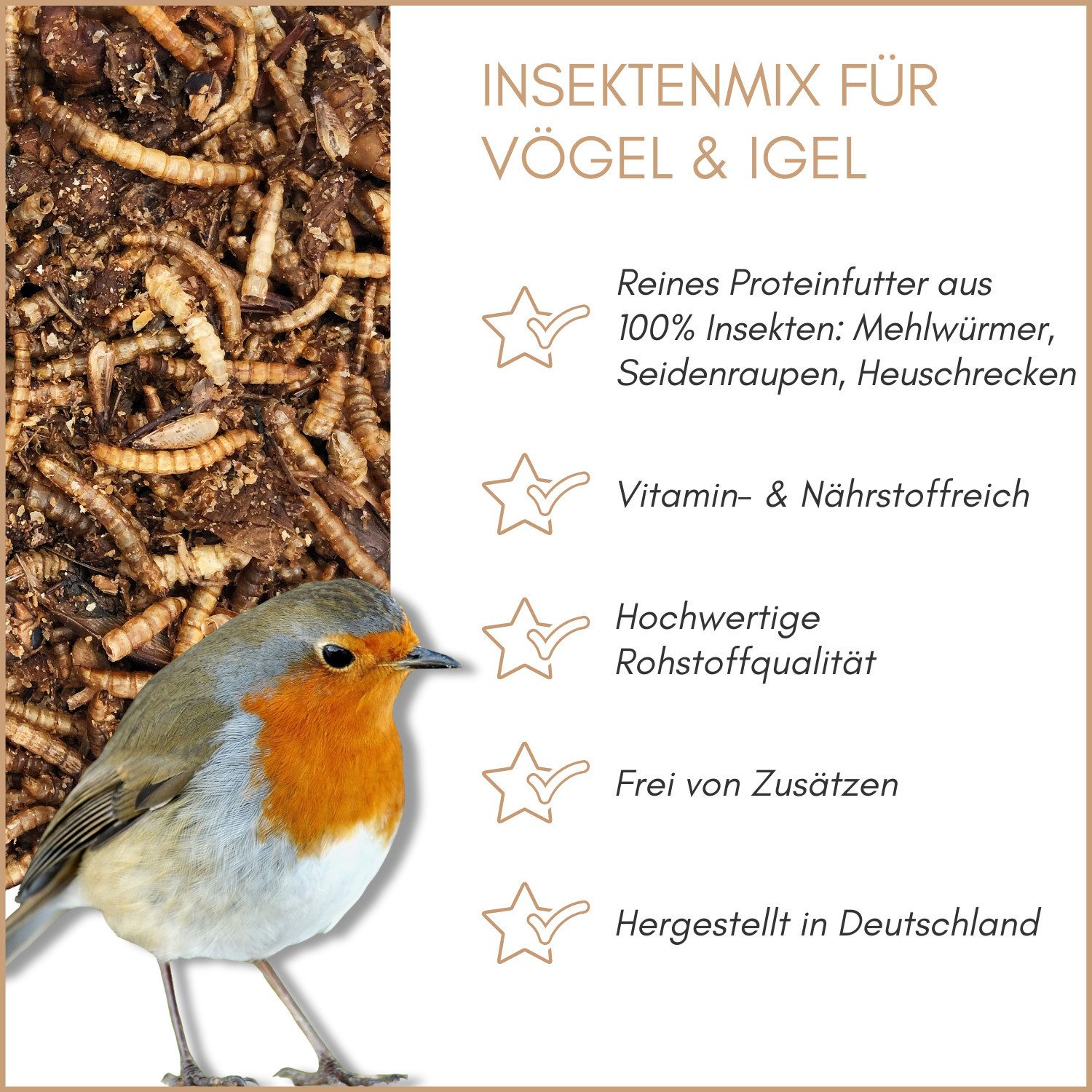 Supravit Insekten Mix 100g - getrocknetes Insektenfutter für Vögel & Igel, Ergänzungsfutter für: Wildvogel