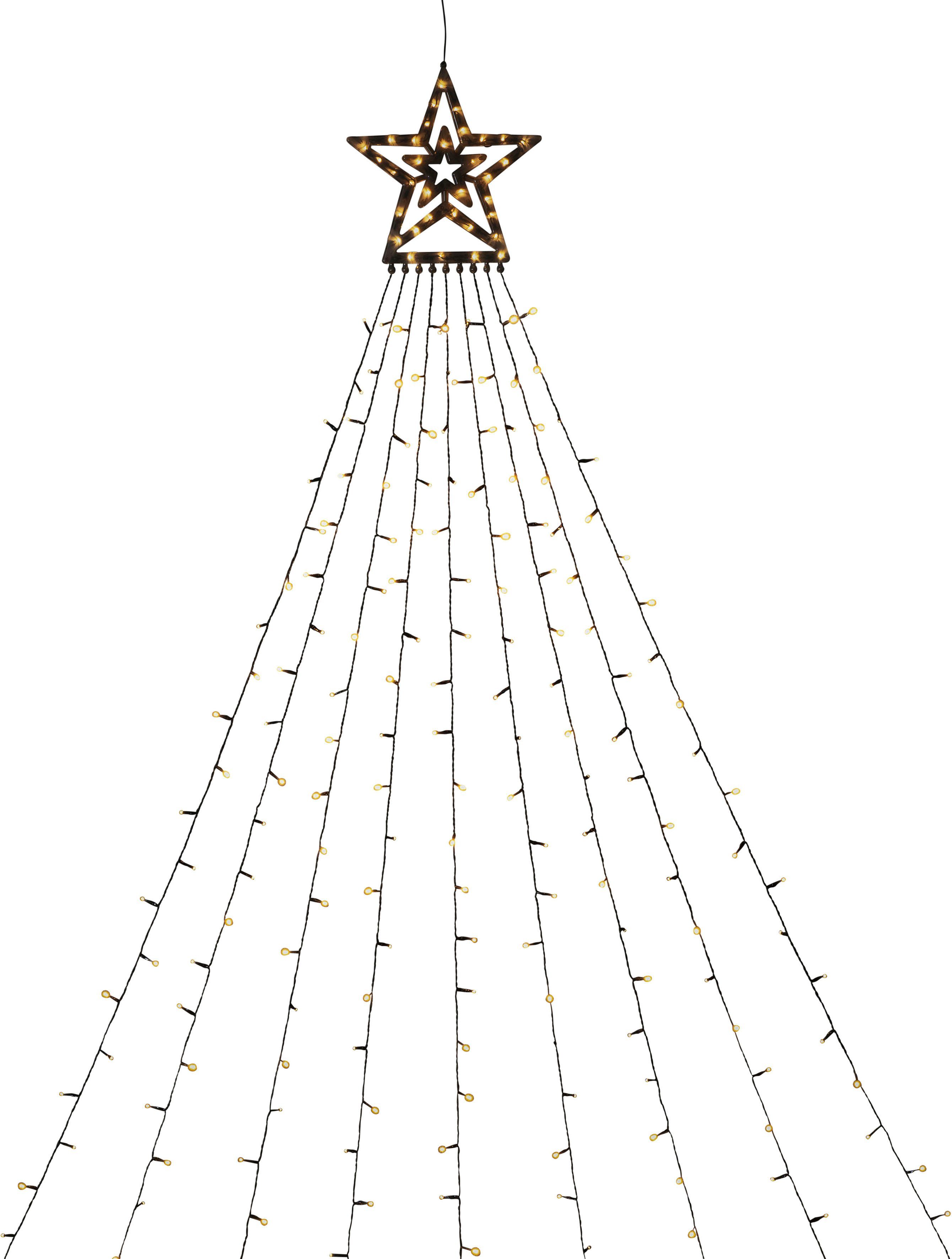 KONSTSMIDE LED-Lichtervorhang Triangel, 304-flammig, LED Lichtervorhang mit Stern, 304 bernsteinfarbene Dioden, H. 2,7 m