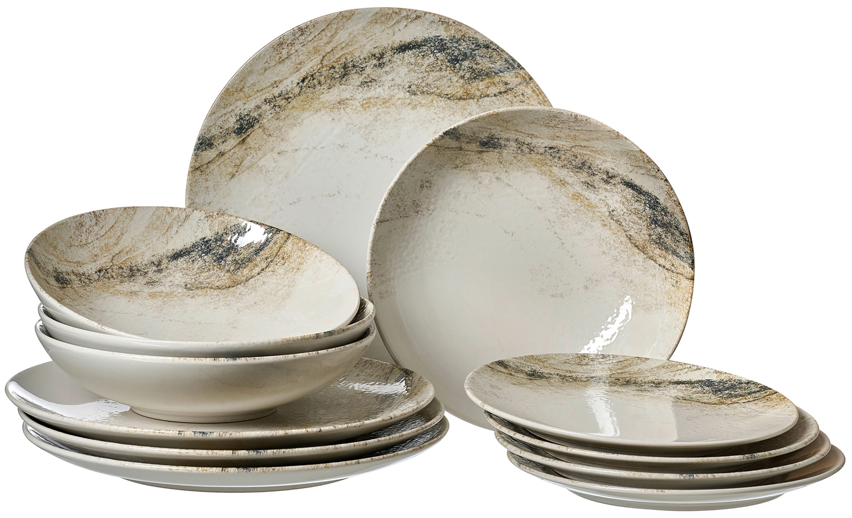 Ritzenhoff & Breker Teller-Set Arezzo (12-tlg), 4 Personen, Steinzeug