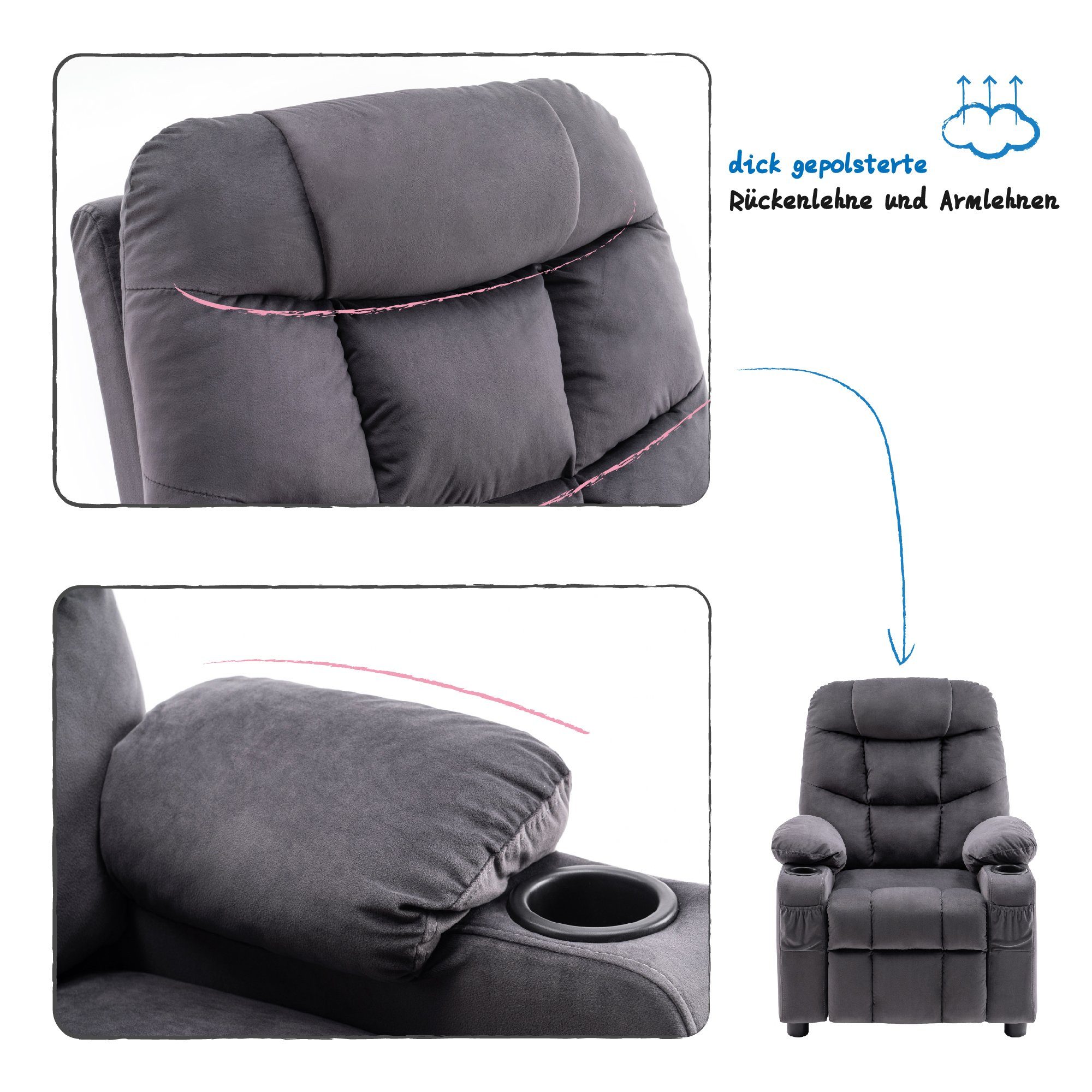 MCombo Relaxsessel MCombo Kinder Sessel Jugend- und Kindersofa 7355, 72 x 66 x 87 cm, Kids Sessel Jugend- und Kindersofa Kindersessel mit Liegefunktion – Bild 4 von 5
