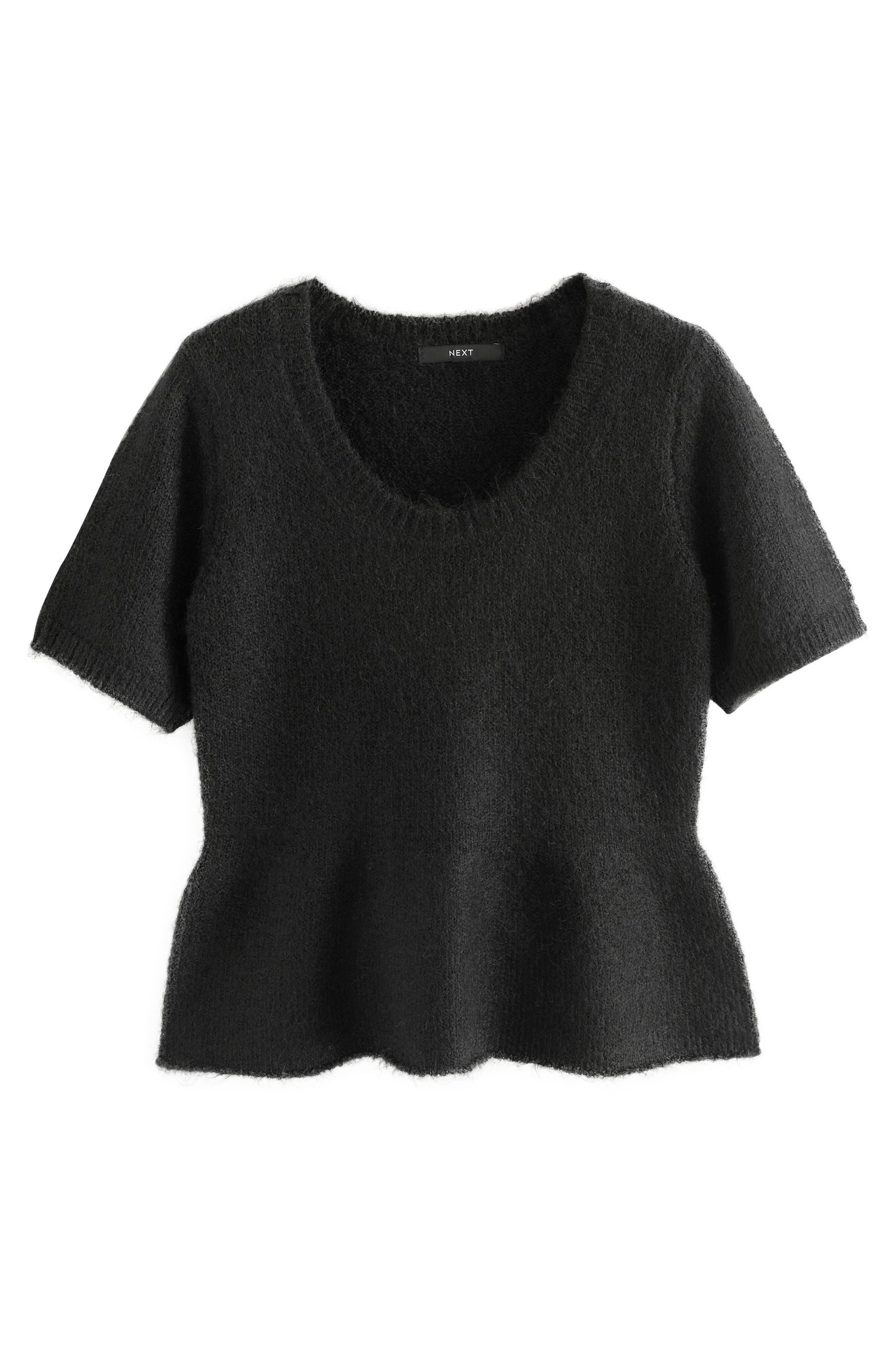 Next Vokuhila-Pullover Schößchenoberteil mit U-Ausschnitt und Alpakawolle (1-tlg)