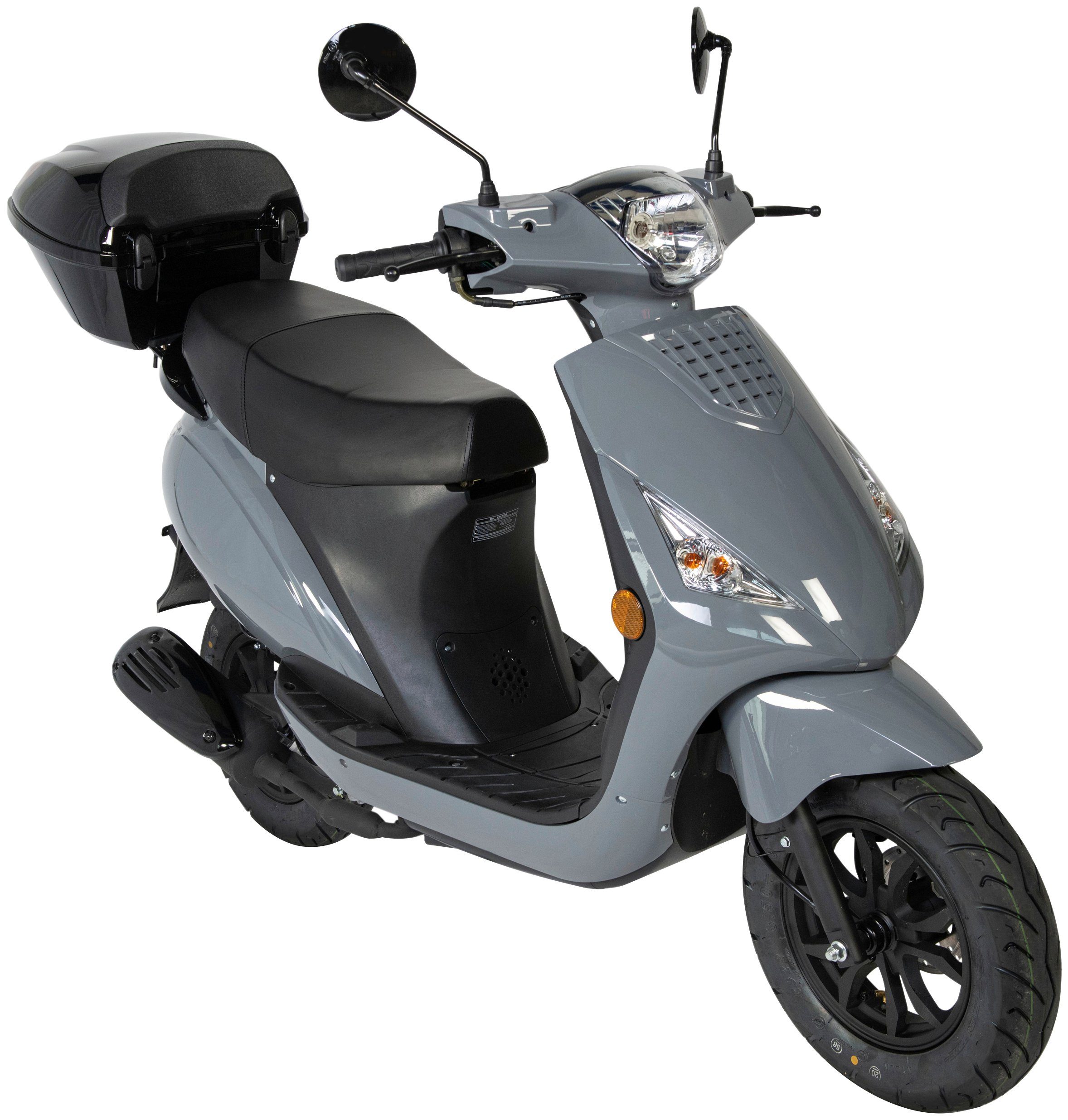 GT UNION Motorroller Matteo 50-45, 50 ccm, 45 km/h, Euro 5, (Komplett-Set, 2 tlg., mit Topcase), inkl. Topcase grau, grau | Motorroller