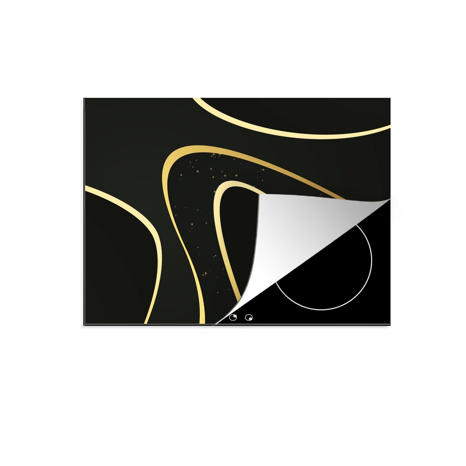 MuchoWow Herdblende-/Abdeckplatte Goldene Wellen auf schwarzem Hintergrund, Vinyl, (1 tlg), 59x52 cm, Ceranfeldabdeckung für die küche, Induktionsmatte