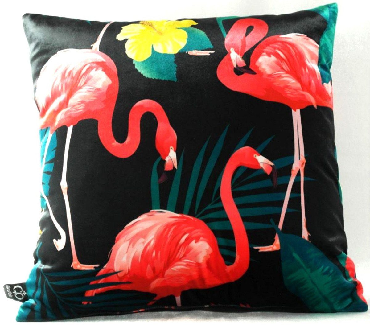 Casa Padrino Dekokissen Luxus Kissen / 45 Deko cm Flamingos Kissen - - Samtstoff 45 Malibu Mehrfarbig Feinster Schwarz x Wohnzimmer