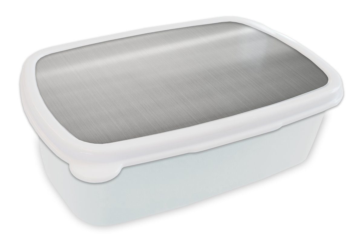 MuchoWow Lunchbox Metalldruck - Silber - Grau, Kunststoff, (2-tlg), Brotbox für Kinder und Erwachsene, Brotdose, für Jungs und Mädchen weiß