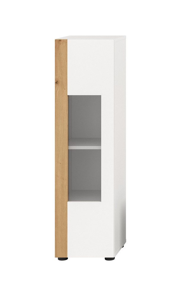 xonox.home Wohnwand Vitrine Ruda, weiß / Artisan Eiche, Vitrine weiß, Wohnzimmerschrank 30 cm