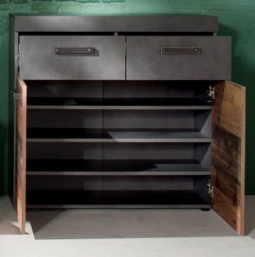 trendteam Garderoben-Set Indy, (Flurgarderobe in Used Wood mit grau, Komplett-Set 4-teilig), variable Inneneinteilung