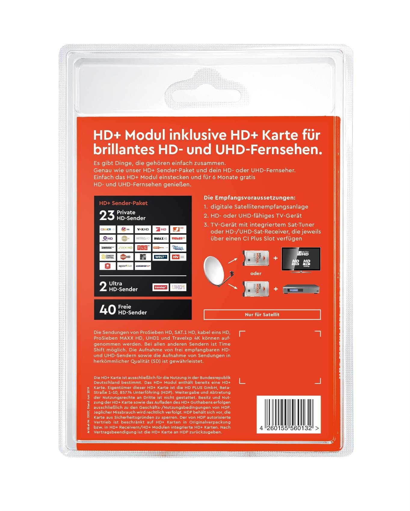 HD Plus SmarDTV CI+ Modul mit HD+ Karte für 6 Monate HD+ CI+-Modul