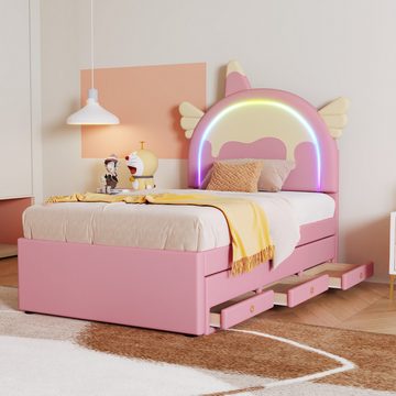 OKWISH Kinderbett Stauraumbett, ausgestattet mit ausziehbares rollbett (90x200cm), ohne Matratze