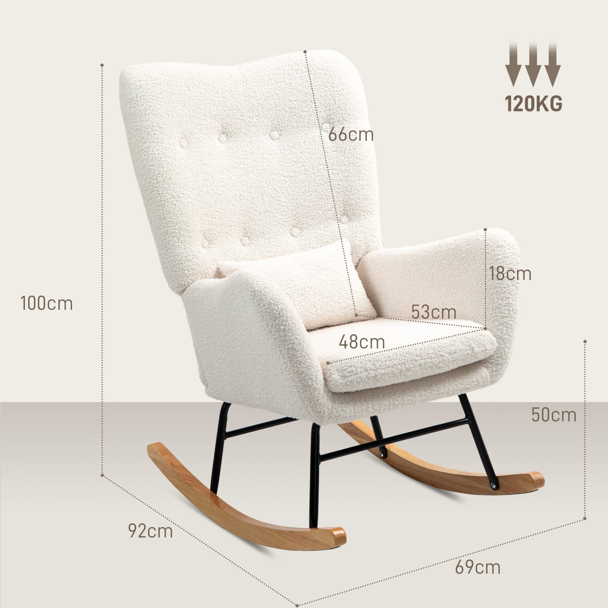 HOMCOM Schaukelstuhl Schaukelsessel mit Armlehne, Teddystoff-Optik (Relaxsessel Schwingsessel, 1 St), für Wohnzimmer, Schlafzimmer, Cremeweiß