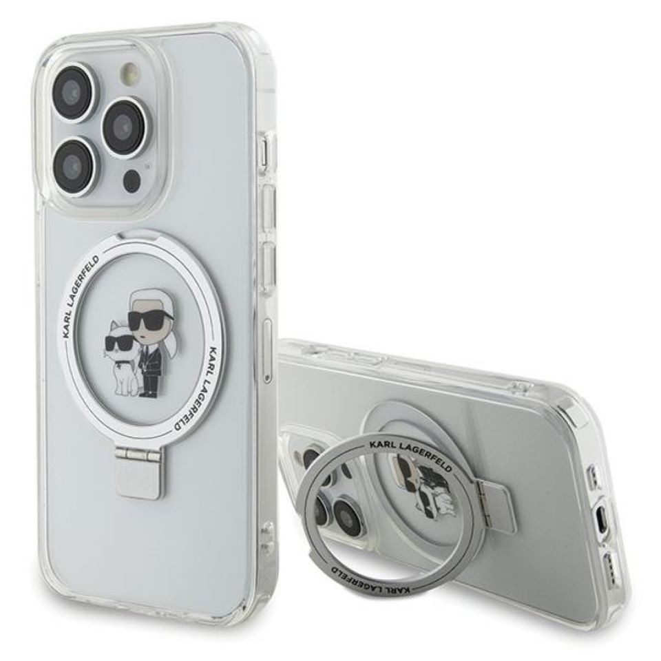 KARL LAGERFELD Handyhülle Hardcase iPhone 15 Pro MagSafe aufstellbar transparent 6,1 Zoll, Kantenschutz