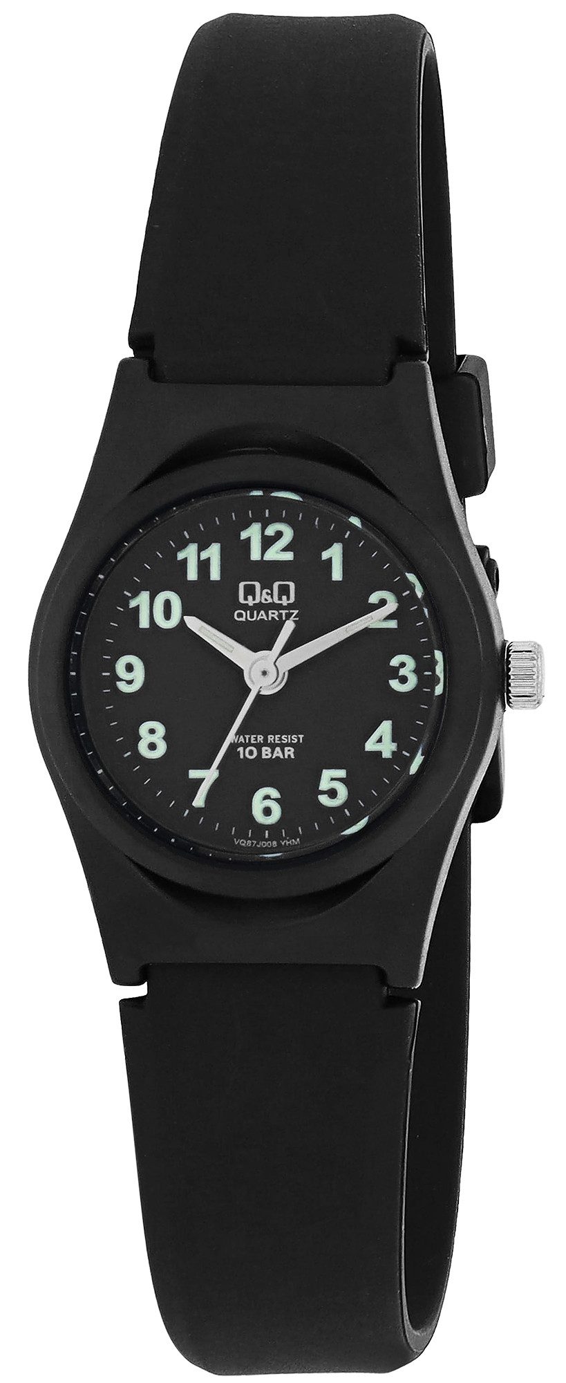 Q&Q Quarzuhr VQ87J004Y Damenuhr mit Silikonarmband, 10 BAR, schwarz