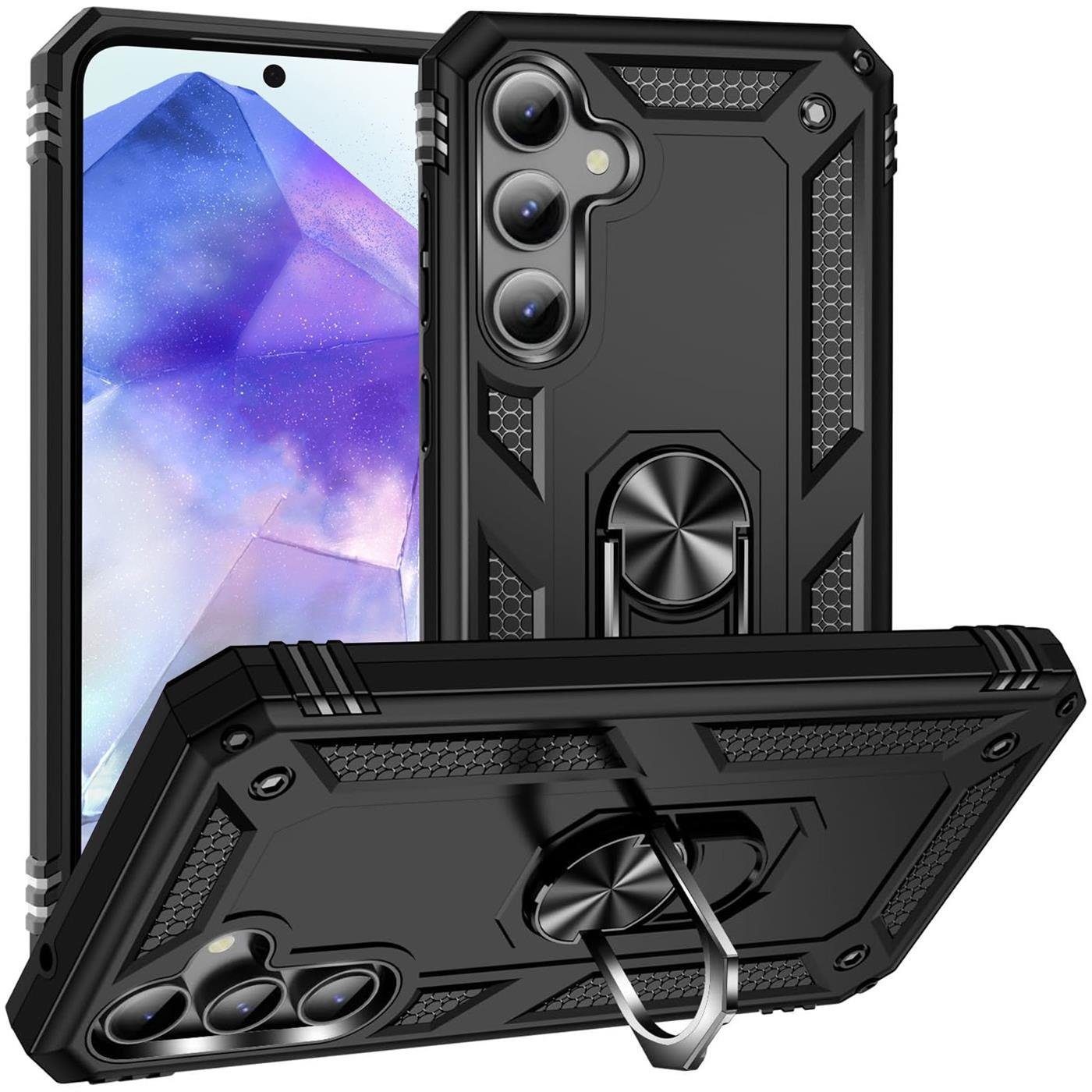 CoolGadget Handyhülle Armor Shield Case für Samsung Galaxy A55 5G 6,6 Zoll, Outdoor Cover mit Magnet Ringhalterung Handy Hülle für Samsung A55 5G