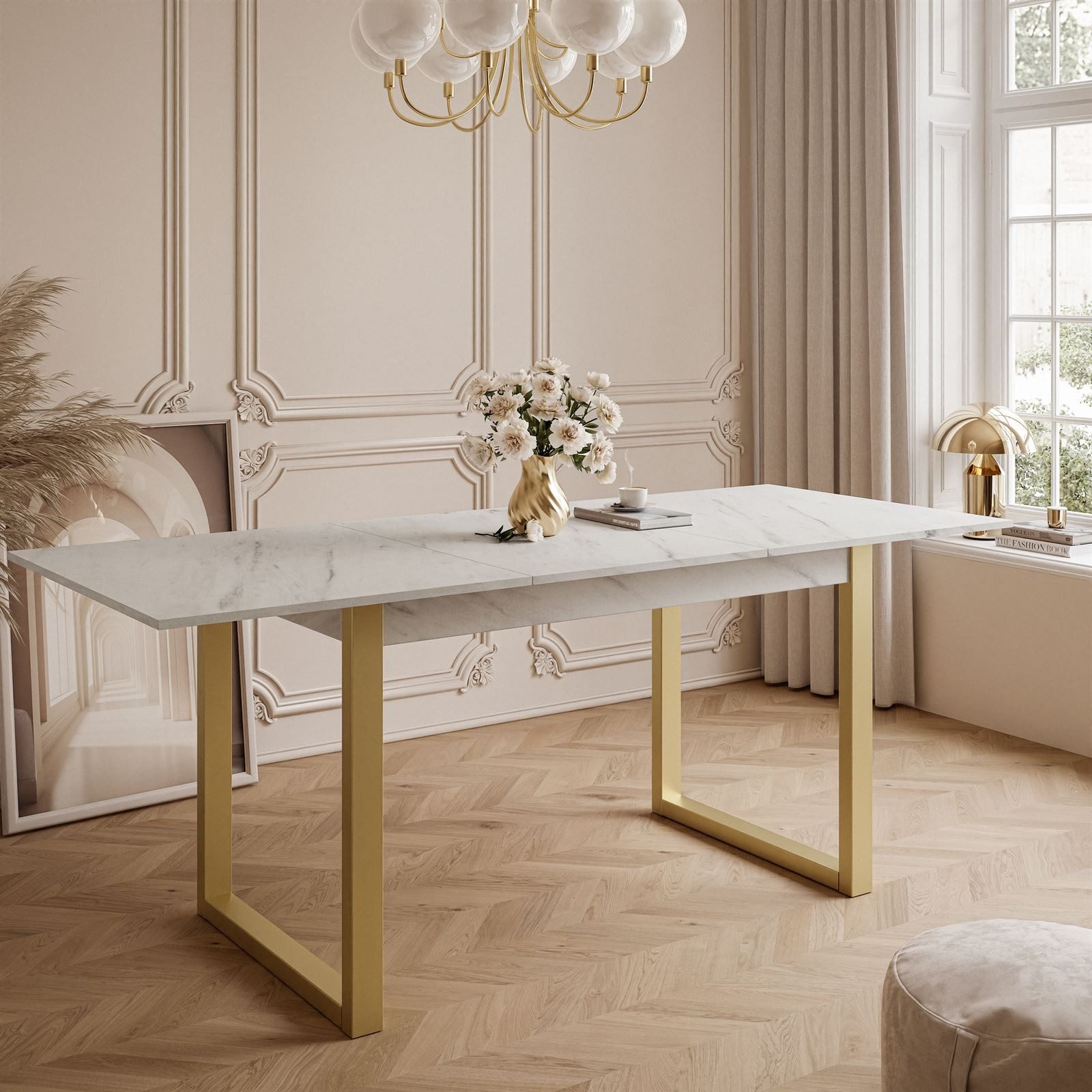 Lookway Esstisch ARTON GOLD II 140 cm ausklappbarer Tisch für 6-8 Personen, Breite: 140-195