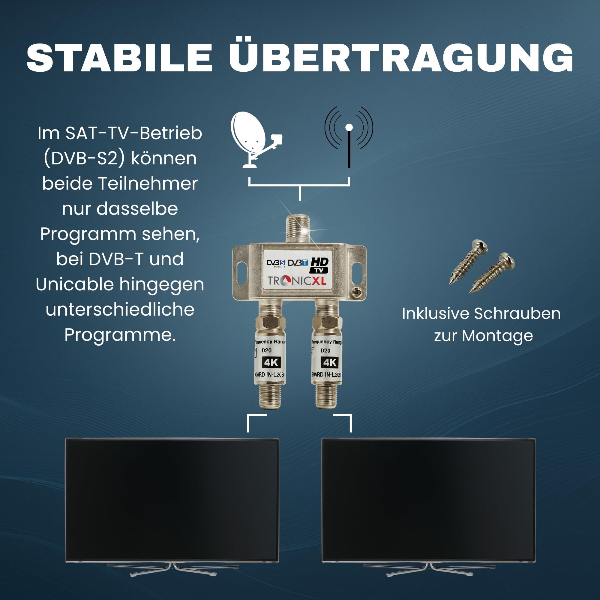 TronicXL 2-fach Sat Splitter 40dB Verstärker Antennenverteiler DVB-S2 DVB-T2 Leistungsverstärker (Anzahl Kanäle: 2, Weiche Verstärkung 3D 4K HDTV Signalverstärk – Bild 5 von 5