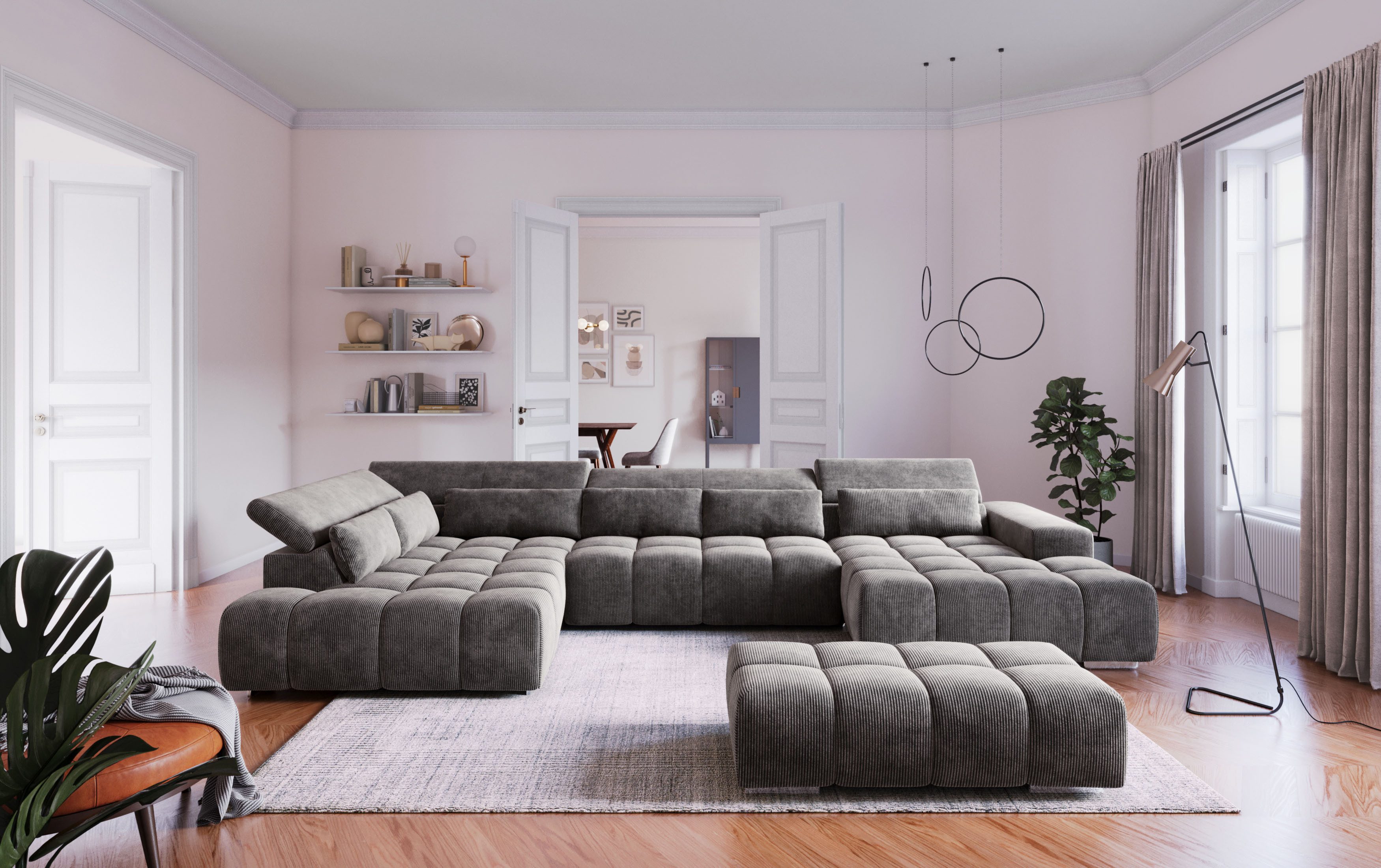 COTTA Wohnlandschaft Orion U-Form XXL, B: 409 cm, bequeme Wellenunterfederung, top modern, mit Kopfteilverstellung & 6 Nierenkissen