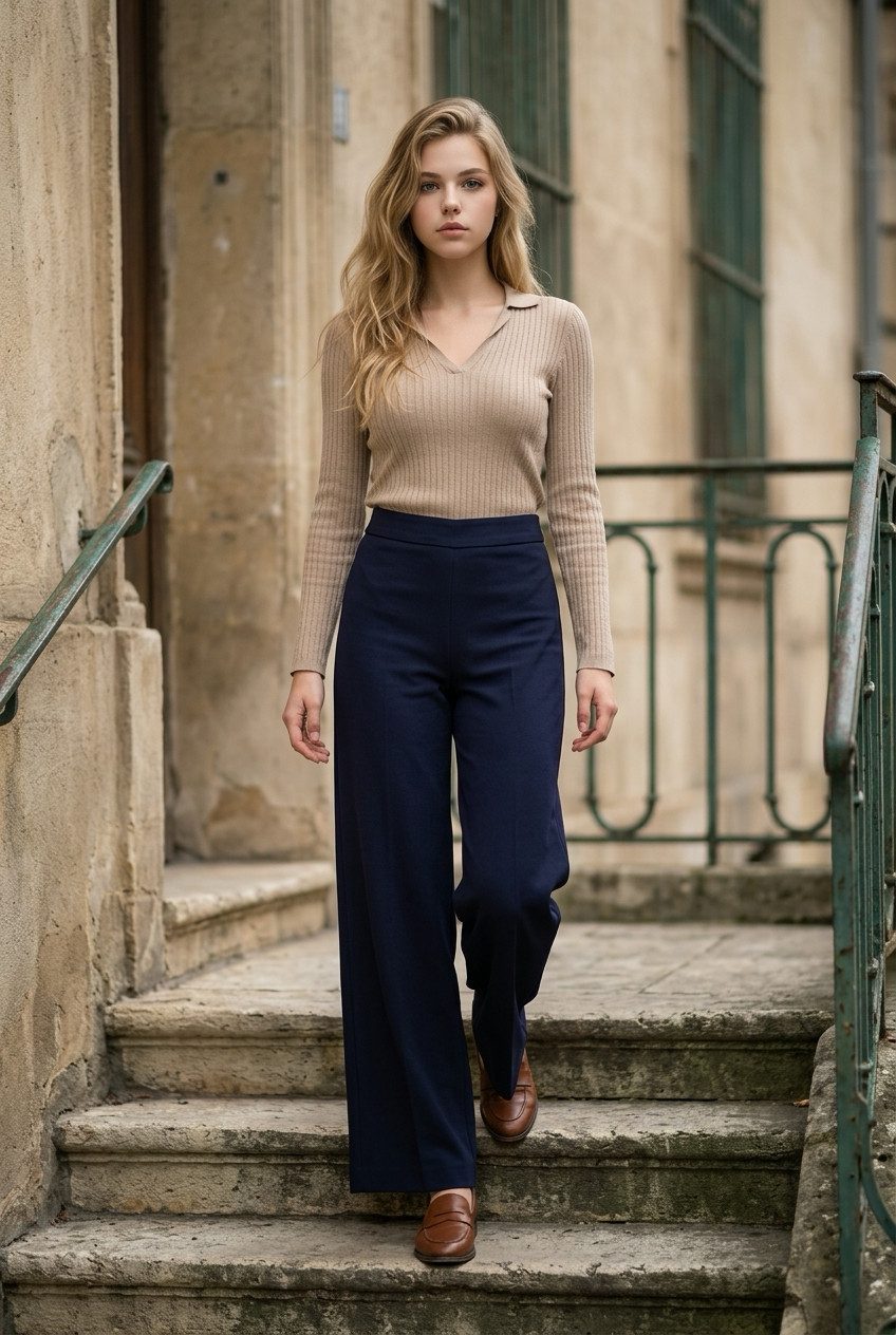 Zuckerwatte Strickhose mit weitem Beim aus wertiger Viskose Stretch Mischun günstig online kaufen