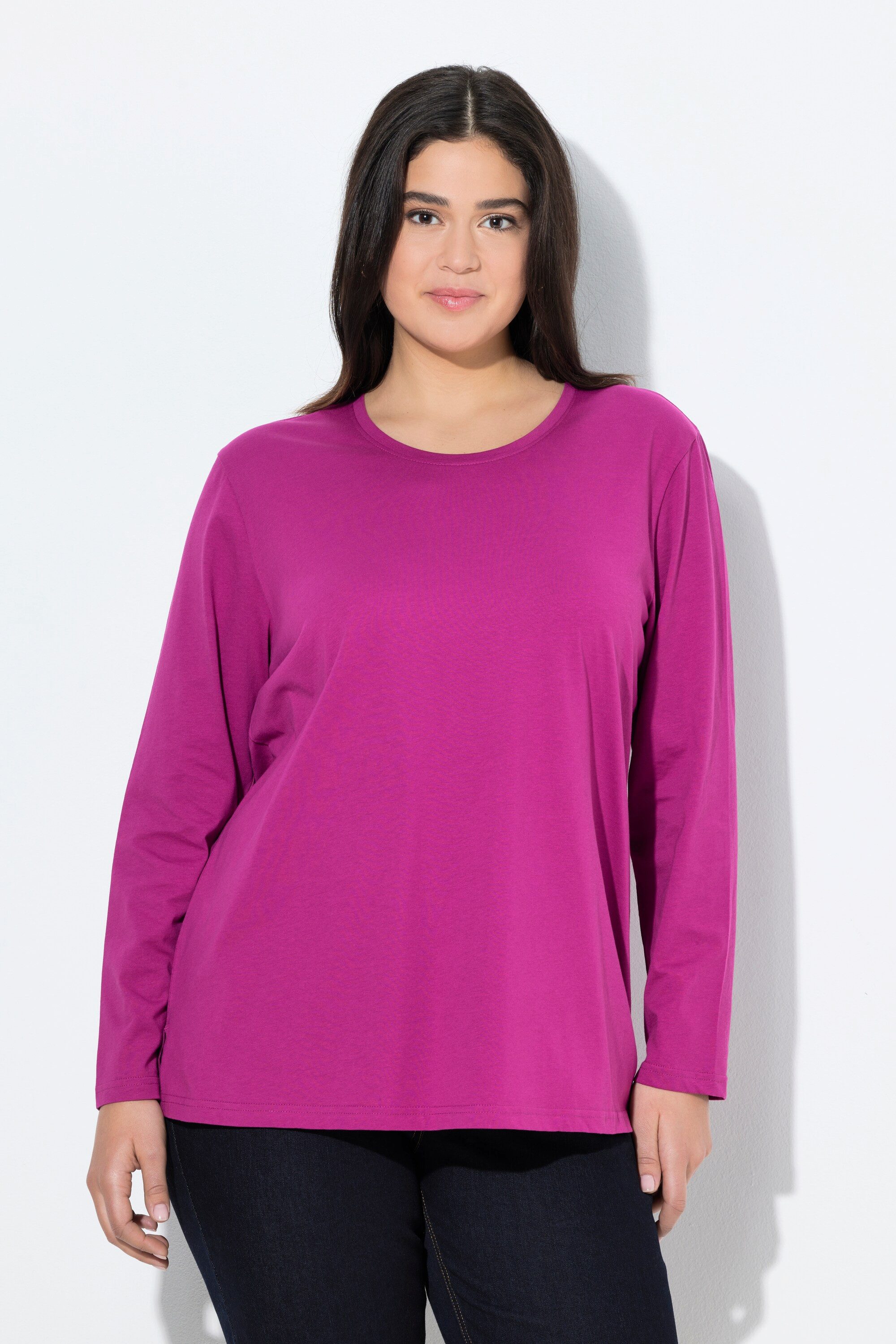 Ulla Popken T-Shirt Shirt Relaxed Rundhalsausschnitt Langarm günstig online kaufen