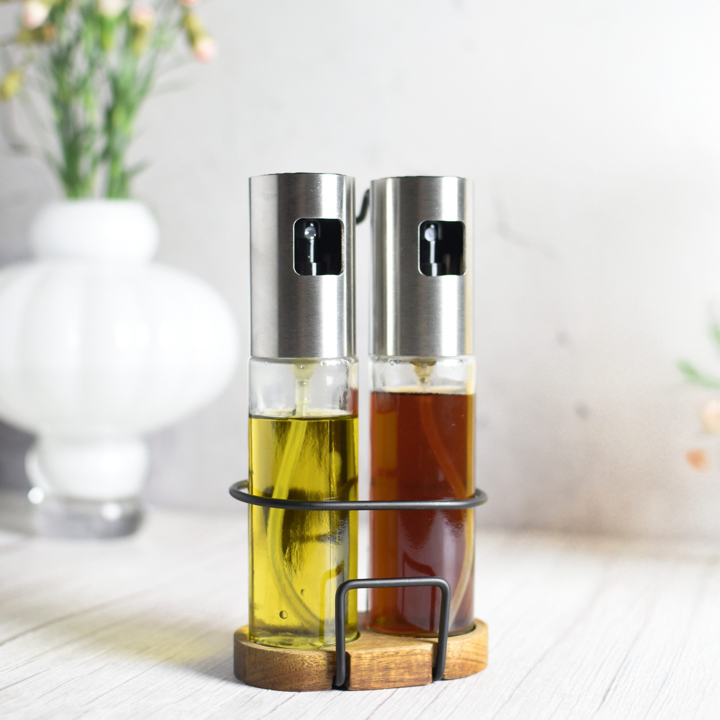 Sendez Essigspender Öl- & Essigsprüher Set aus Edelstahl & Glas, 100 ml mit Halterung, (1-tlg) – Bild 2 von 5
