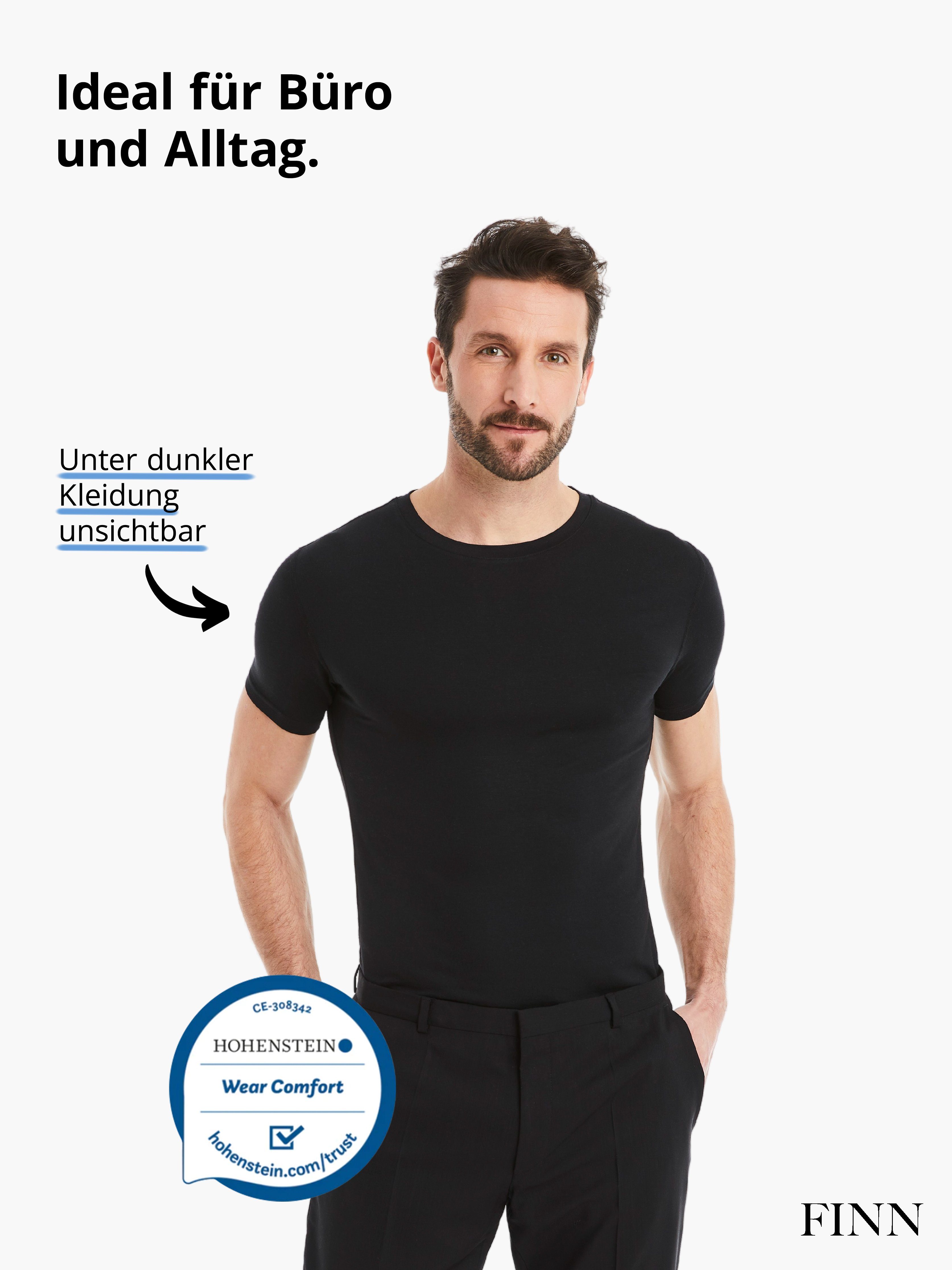 FINN Design Unterhemd Micro-Modal Kurzarm Stoff, Tragekomfort Business Unterhemd Herren feiner Rundhals mit maximaler Schwarz