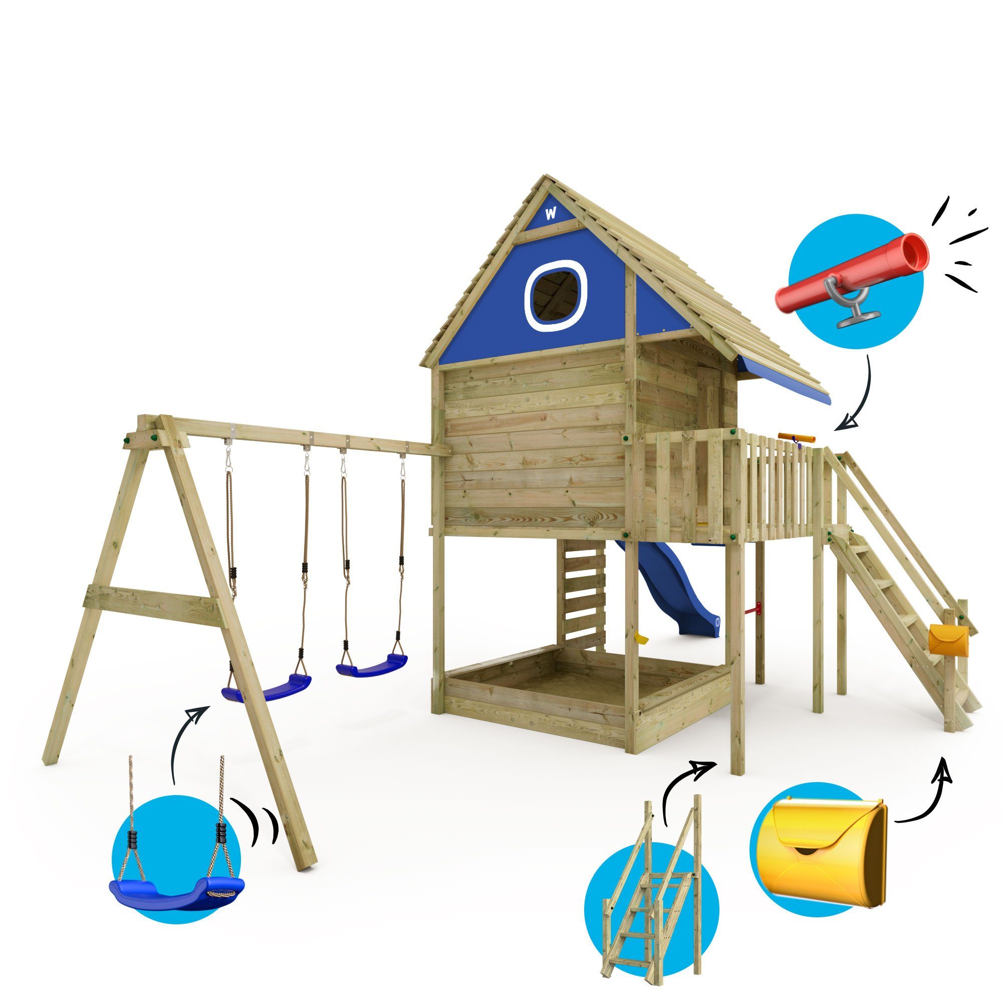 Stelzenhaus blau Wickey Rutsche, Smart Garantie*, Schaukel LakeHouse Großes 10-Jahre Sandkasten, Klettergerüst Integrierter Spielhaus mit &