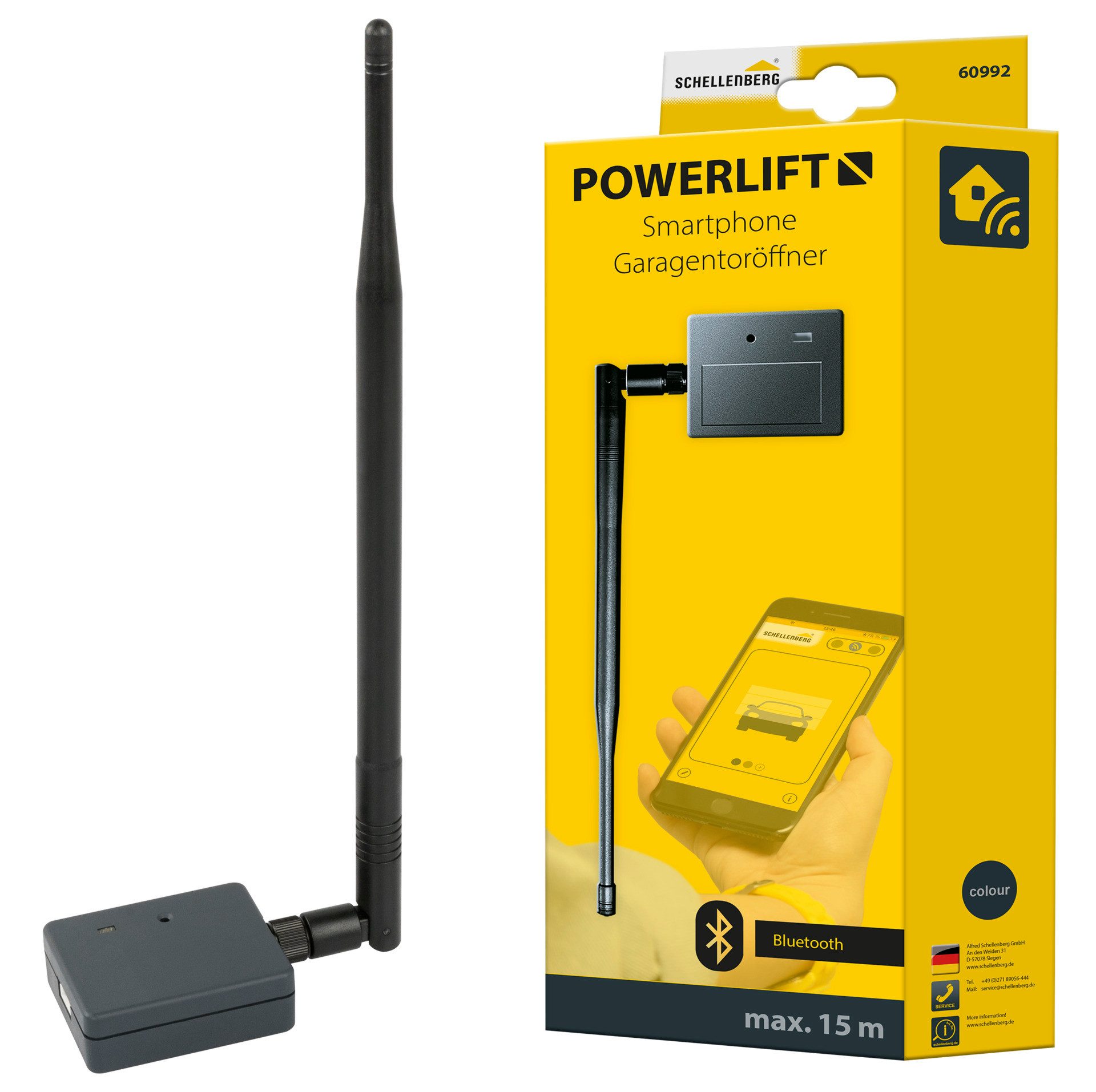SCHELLENBERG Tor-Funksteuerung "Powerlift", Smartphone-Garagentoröffner, für Garagentorantrieb, Torantrieb, Funk-Verschlüsselung, mit LED & USB Kabel, max. 15 m Funkreichweite, 2,4 GHz Funkfrequenz