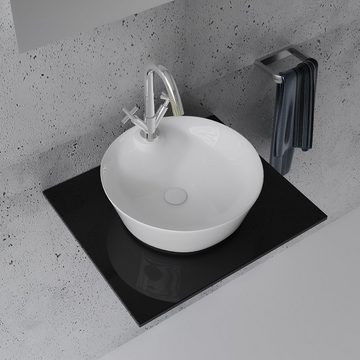 Alpenberger Aufsatzwaschbecken Waschbecken Schale auf Granit Waschtischplatte & Edelstahlkasten (4-tlg., Waschtisch SET), Waschschale Rund mit Nano - Schale mit Hahnloch