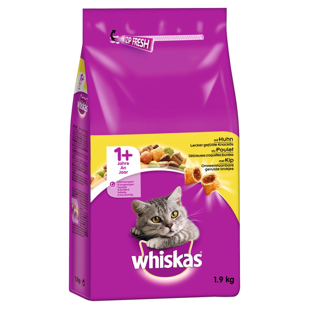 Whiskas Adult 1+ mit Huhn 1,9 kg, Trockenfutter für: Katze