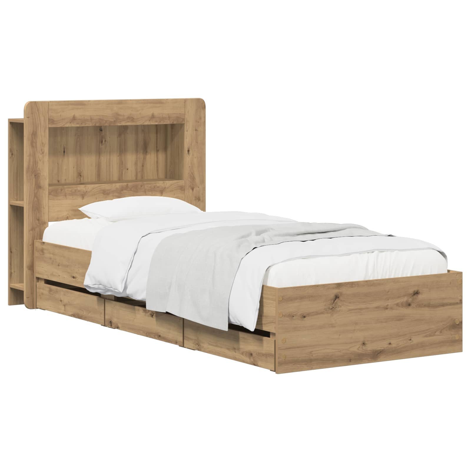 vidaXL Bett Bettgestell mit Stauraum und Kopfteil Artisan-Eiche 90 x 200 cm (1-tlg)