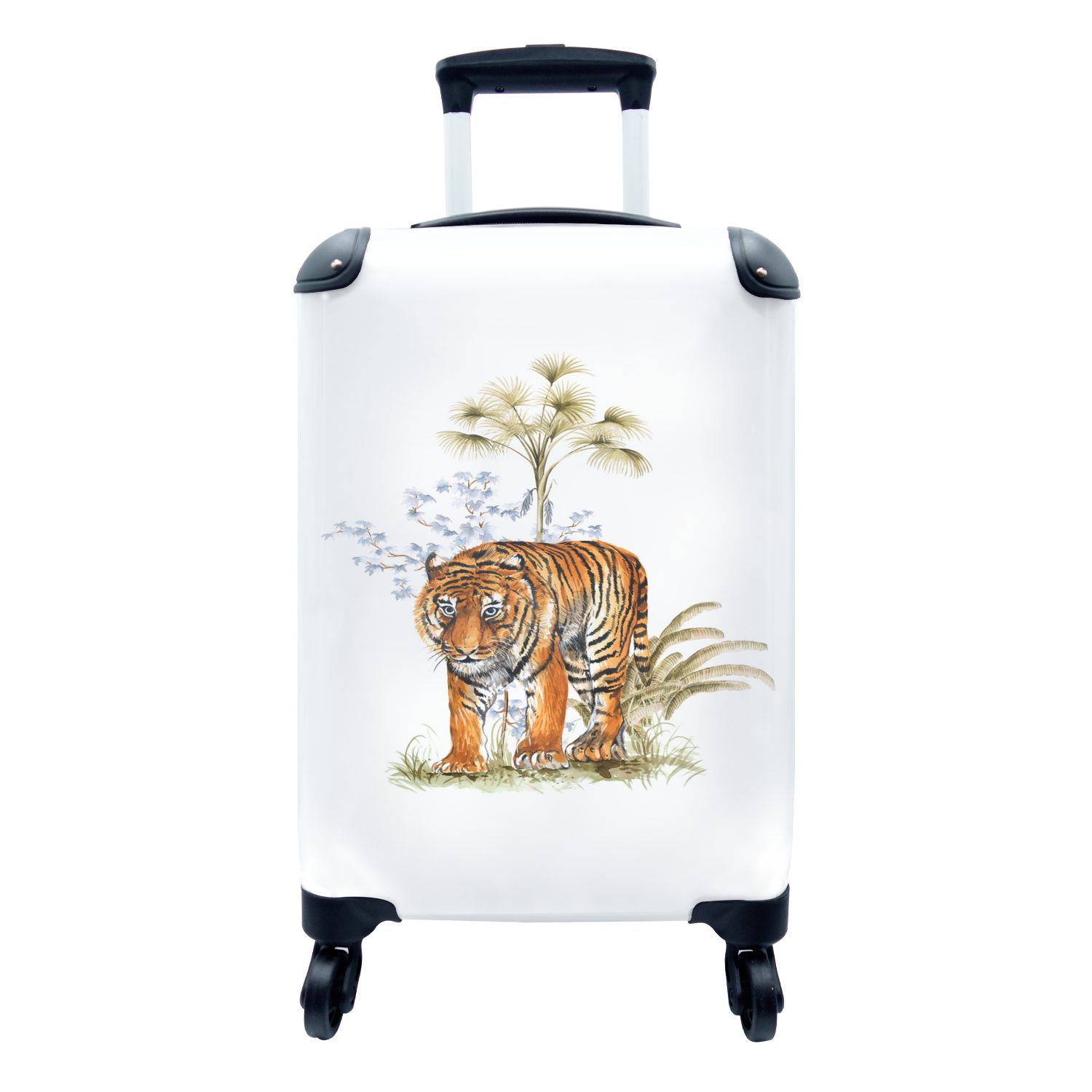 MuchoWow Handgepäckkoffer - mit Ferien, Tiger Handgepäck für Rollen, - Pflanze 4 Trolley, Bild, rollen, Reisetasche Reisekoffer