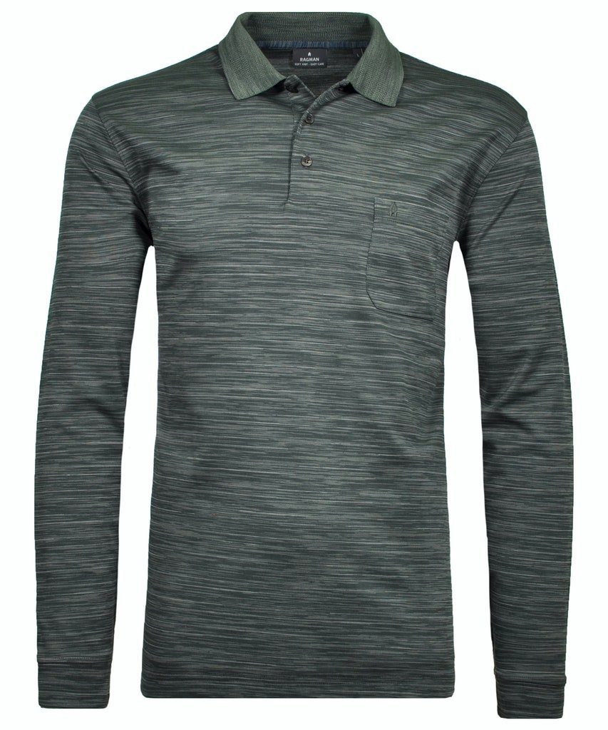 3/4-Arm-Shirt Ragman / He.Polo / Polo button LS space dye
